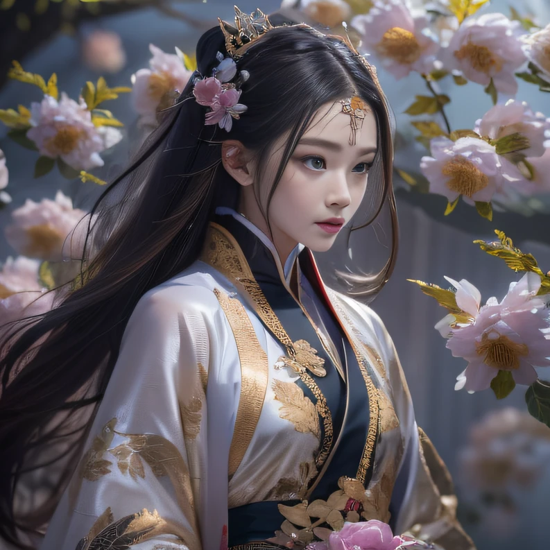 32K（tmasterpiece，k hd，hyper HD，32K）Long flowing black hair，Gold jewelry area in the back room，Smoke ring girl ，Peony flowers fly （realisticlying：1.4），Carp pattern robe，Purple-pink tiara，Pear blossoms flutter，The background is pure，Hold your head high，Be proud，The nostrils look at people， A high resolution， the detail， RAW photogr， Sharp Re， Nikon D850 Film Stock Photo by Jefferies Lee 4 Kodak Portra 400 Camera F1.6 shots, Rich colors, ultra-realistic vivid textures, Dramatic lighting, Unreal Engine Art Station Trend, cinestir 800，Hold your head high，Be proud，The nostrils look at people，32K（tmasterpiece，k hd，hyper HD，32K）Long flowing black hair，Backroom pond，zydink， a color， Asian people （A unicorn）， （Silk scarf）， Combat posture， looking at viewert， long whitr hair， Floating hair， Hanfu， Chinese clothes， longer sleeves， （abstract ink splash：1.2）， white backgrounid，Kirin Beast Protector （realisticlying：1.4）， （realisticlying：1.4），，The nostrils look at people， A high resolution， the detail， RAW photogr， Sharp Re，