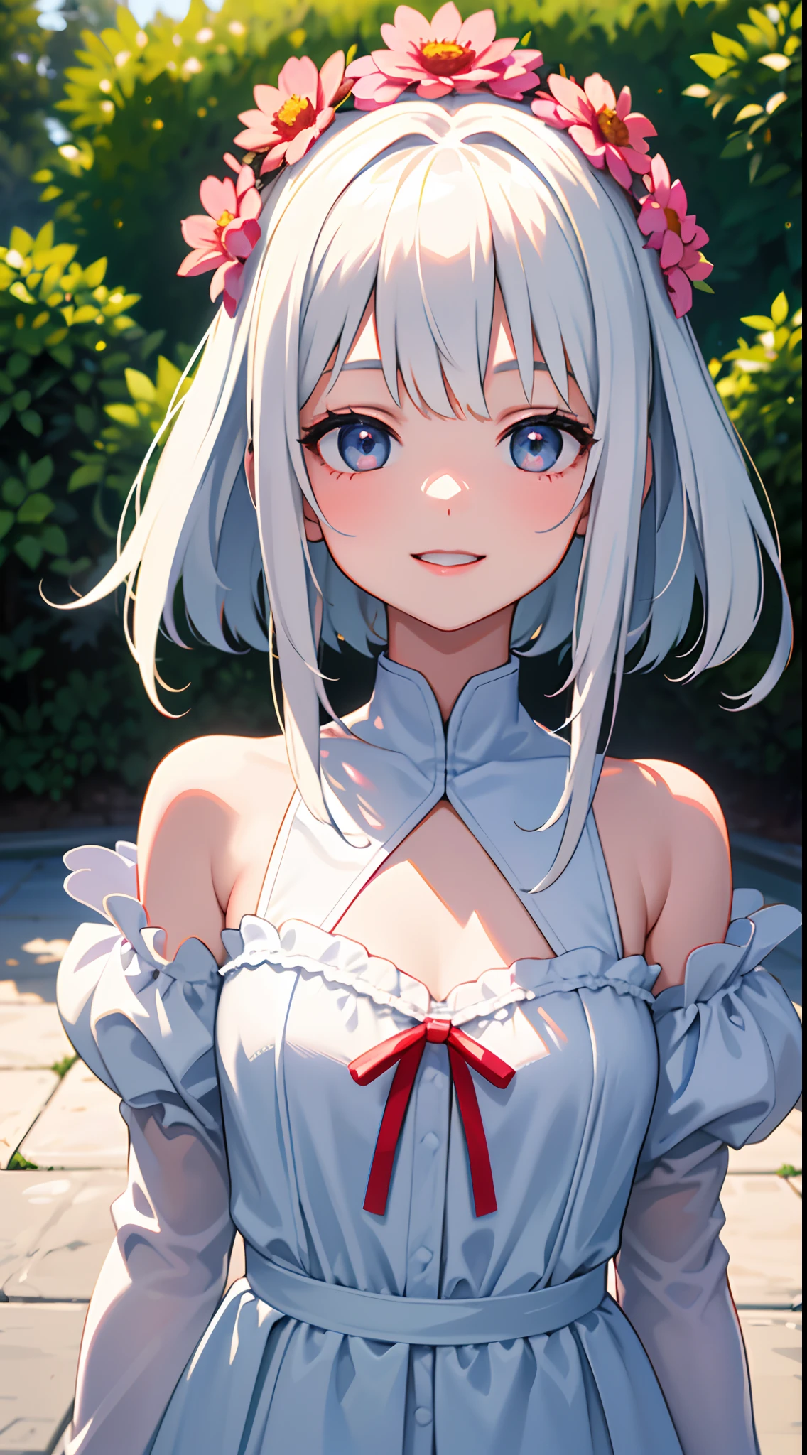 A cute girl,Fresh and natural,Smiling like a flower,Red lips and white teeth,Innocent,Charming eyes,telephoto lenses,Shot in the early afternoon,Color film,GAN technology is adopted,Unity engine,k hd,Hyper-Resolution,accuracy,detail render,(Delicate facial portrayal)(Fine hair portrayal)(highest quality)(Master masterpieces)(High degree of completion)(a sense of atmosphere)tmasterpiece,ultra - detailed