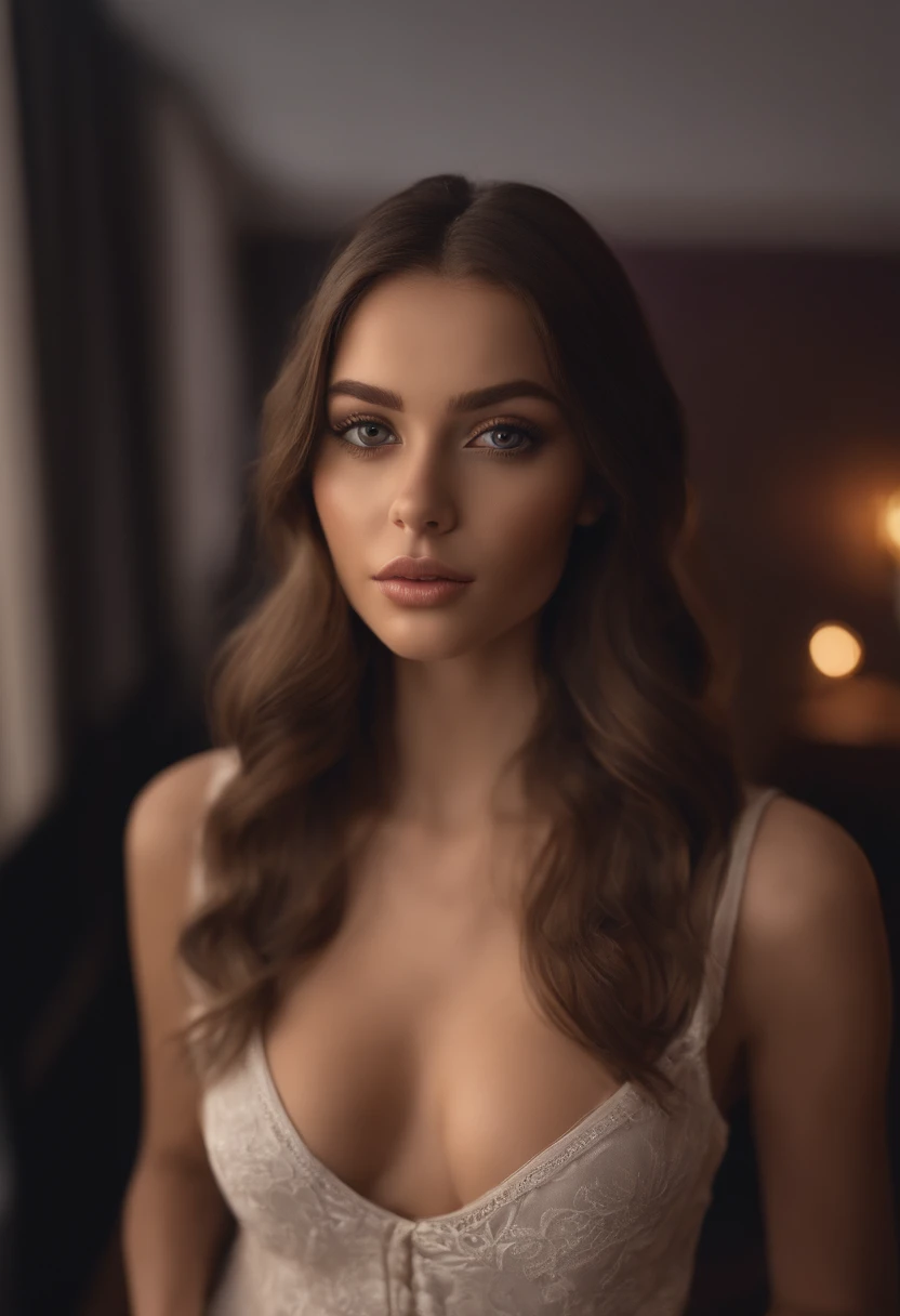 arafed woman fully , sexy girl with brown eyes, ultra realistic, meticulously detailed, portrait sophie mudd, brown hair and large eyes, selfie of a young woman, bedroom eyes, violet myers, without makeup, natural makeup, looking directly at the camera, face with artgram, subtle makeup, stunning full body posing in the night club, medium to large size bust