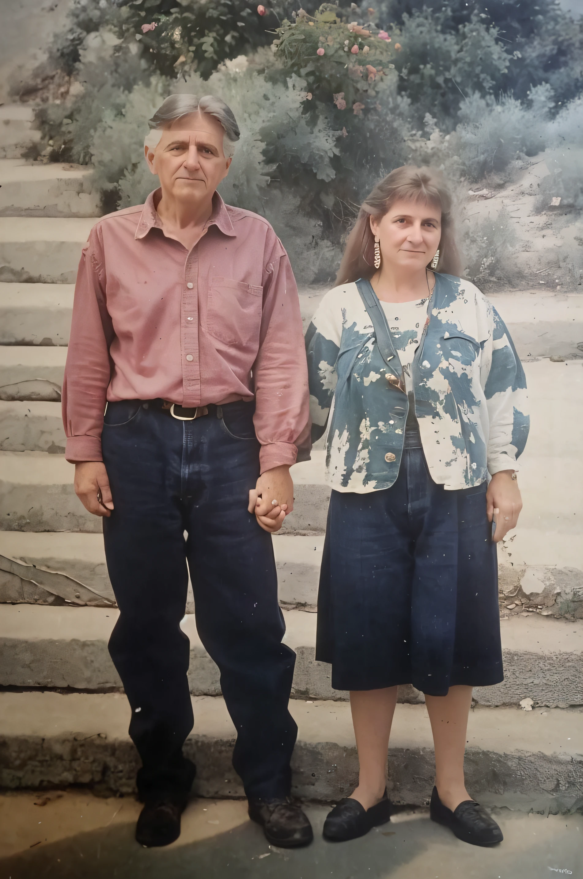 Pintura de un hombre y una mujer parados uno al lado del otro, momma and papa, Una foto coloreada, Foto antigua en color, Foto coloreada, old color photograph, Foto en color de los 90, foto restaurada, Foto 1 9 9 0 s, foto coloreada, foto en color, colorized photograph, Foto tomada en 2 0 2 0, tomada en 1 9 9 7, coloreado