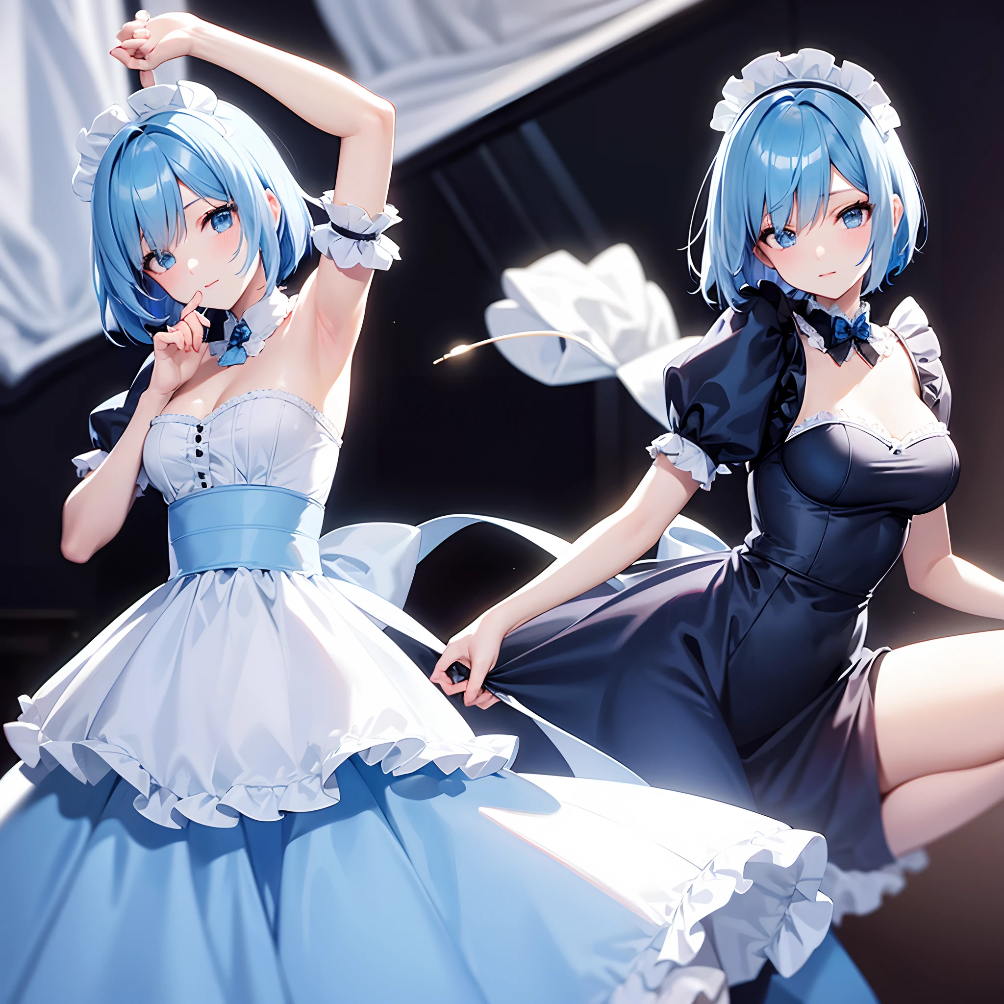 Maids　top-quality　One maid with light blue bob hair poses sexy　Sensitive　maid clothes