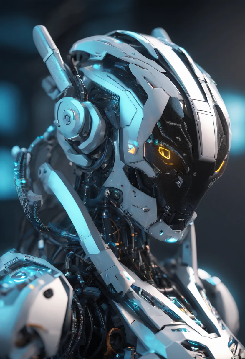 Gundam Mecha , science fiction, Front view, senso de tecnologia, c4d, Renderizador OC, Motor irreal, High detail, desenho industrial, HD 8K, studiolight, retroA closeup of a robot with a blue light on its head, robotic bionic technical, futuristic robot, cute robot, white robot, cute humanoid robot, futuristic robots, concept robot, futuristic robot body, futuristic robotics, close-up of a standing robot, humanoid robot, robotic body, portrait of a futuristic robot, friendly humanoid cyber robot