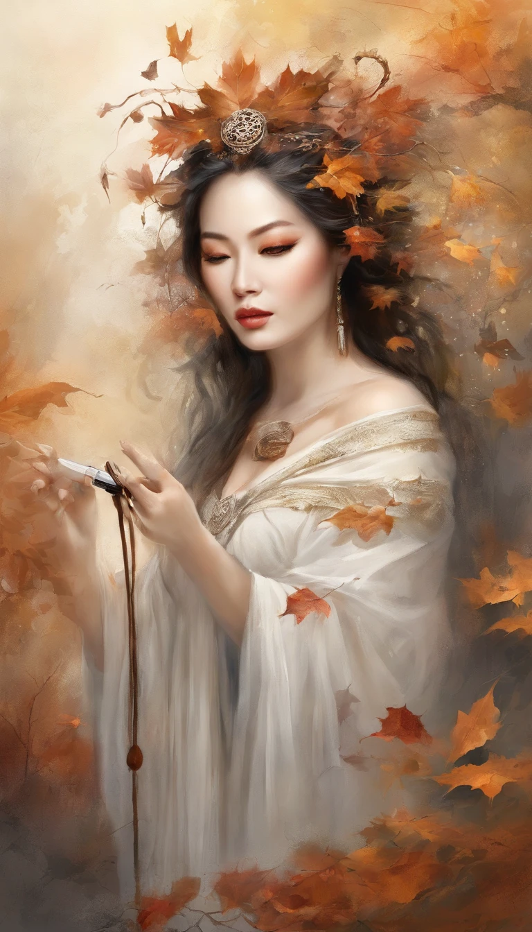 White face and white head,Asian woman holding microphone singing,Autumn leaves, beautiful fantasy portrait, beautiful fantasy art portrait, Beautiful surreal portrait, fantasy portrait, fantasy art portrait, detailed matte fantasy portrait, portrait of a dark fantasy nymph, Asian goddess, Beautiful digital artwork, gorgeous digital art,Background dream black surreal beautiful young woman, Fantasy art Behance,Cinematic light and shadow,k hd