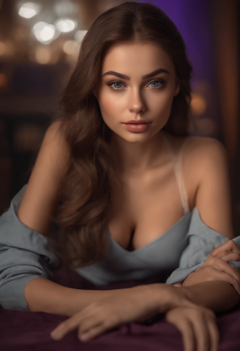 arafed woman fully , sexy girl with brown eyes, ultra realistic, meticulously detailed, portrait sophie mudd, brown hair and large eyes, selfie of a young woman, bedroom eyes, violet myers, without makeup, natural makeup, looking directly at the camera, face with artgram, subtle makeup, stunning full body posing in the night club, medium to large size bust