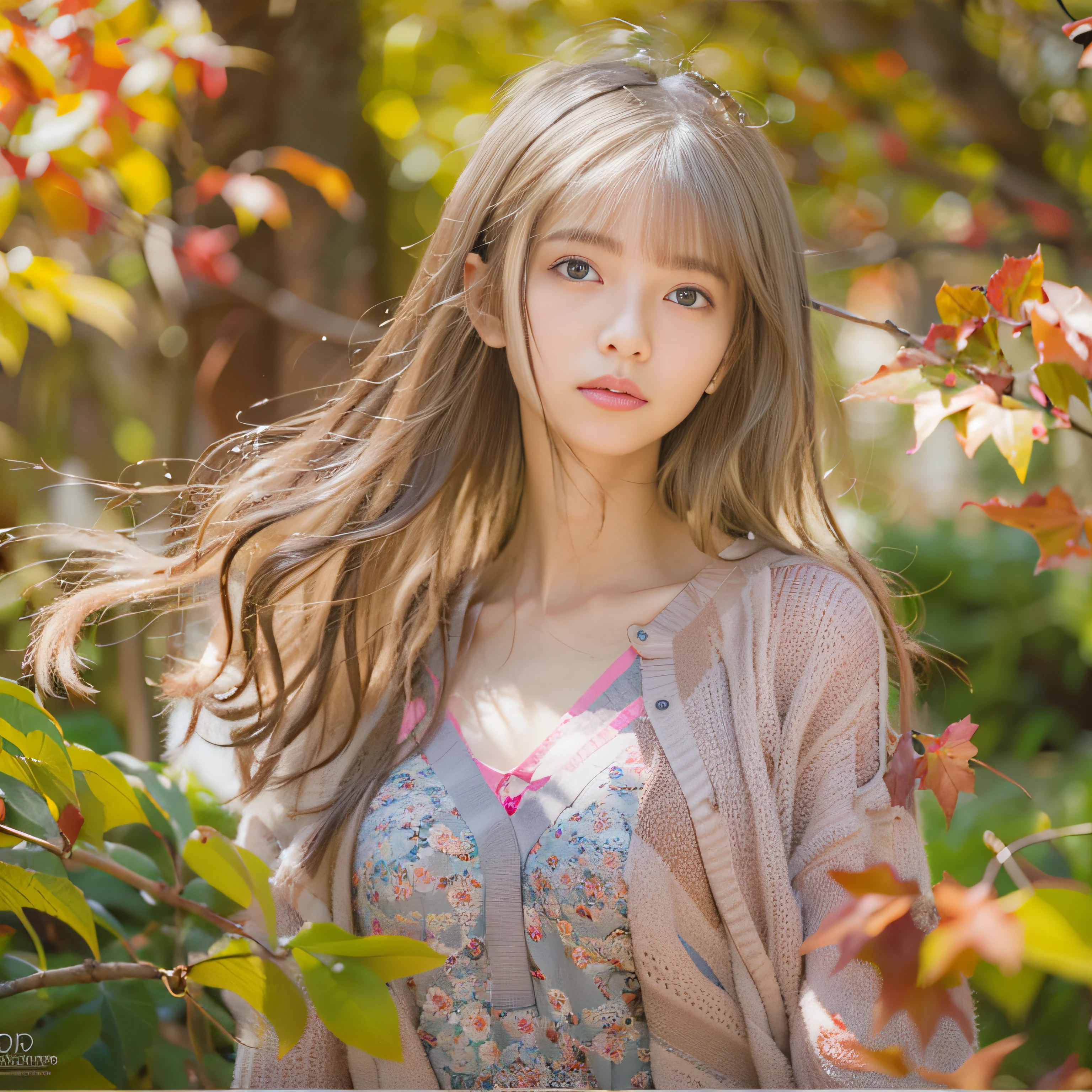 女の子1人、Autumn foliage、tree-lined street、The upper part of the body、Gingko tree、a closeup、(((fullnude)))、Long cardigan、A smile、、(8K、Raw photography、top-quality、​masterpiece:1.2)、(realisitic、photoRealstic:1.37)、Highly detailed eyelash drawing、(((Top image quality))),Colossal tits、Fine skin, (Beautiful hair), (Perfect Anatomy), (Realistic), (Dynamic Angle), Pose Seductive,Perfect,Sensual look、top-quality、hight resolution、