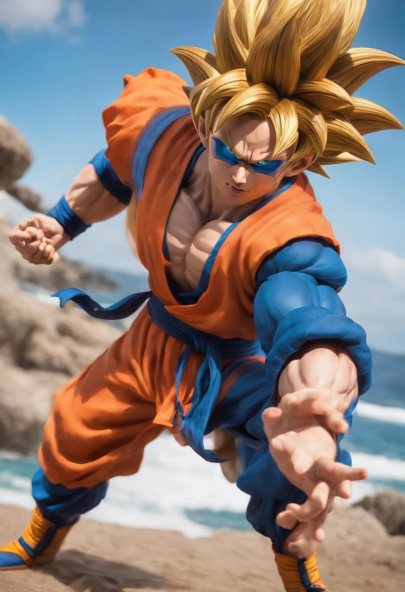 Indian Goku vestindo um terno preto,blue color theme, sunglasses, macho, Dragon ball z, party hall, illustration, ultra-detalhado, Realistic:1.37, cores vibrantes, dynamic lighting, Retratos, estilo anime, glossy, sombras escuras, postura confiante, olhar intenso, aura de energia colorida, extravagant decorations, gravata estilosa, cabelo arrumado, muscular physique, Dragon Ball logo, emblema saiyajin, fundo elegante, foco nítido, high-resolution masterpiece:1.2