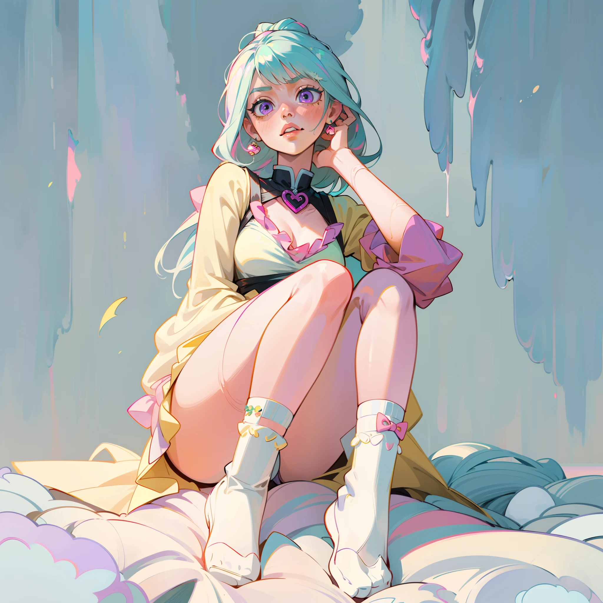 Giant bow on head, Tiny bows, big lips, long lashes, purple eyes, long pastel yellow hair, bright neon green eyes, spooky season, white dress, princess and her prince, A LARGE FLUFFY FEATHER THRONE, angel woman in a garden with her handsome demon boyfriend, attractive male, yellow shirt, yellow skirt, yellow hair, yellow sky, yellow, yellow cats, yellow bed, wearing low rise baggy camo pants with square pockets and a cute decorated bra with chains and tore pants, yellow pants, change background, CITY LANDSCAPE, PINK HAIRED, Cotton CANDY, long black haired princess girl with her short green haired zombie boyfriend (((DEMON SLAYER anime art style theme))) ANIME STYLE. wanwa, MANGA, yellow theme, sisters, couple, shibari over a floral dress, crocs with charms, frilly ankle socks with bows, large bows, color schemes pink, pink glowing elements, light effects, bright lights, aura, light rays, back lighting, warm back light, background is grass field, dynamic pose, vogue model, prada model, gucci model, long braided hair, flowers,tattoos, piercings, socks with frills, mini jean skirt, and strap-less top, y2k, black water, Ultra maniac anime manga style theme (nana manga) Kamikaze kaitoujin, full body high quality 4k illustration, Junji ito style, (uzumaki, lit. "Spiral") is a Japanese horror manga series written and illustrated by Junji Ito, horror illustration, (uzumaki) (tomie) (a girl,beauty,2girls,3girls)cool detailed eyes,beautiful detailed lips,extremely detailed eyes and face,longeyelashes,colorful hair,confident smile,stylish outfit, earringsin a dynamic pose(aesthetic style),vibrant colors,street-art inspired background,urban lighting, pearly white and oranget, horror Comic book, White hair streaks, aqua blue hair, hair with a lot of flow, skeletons, princess Tutu,