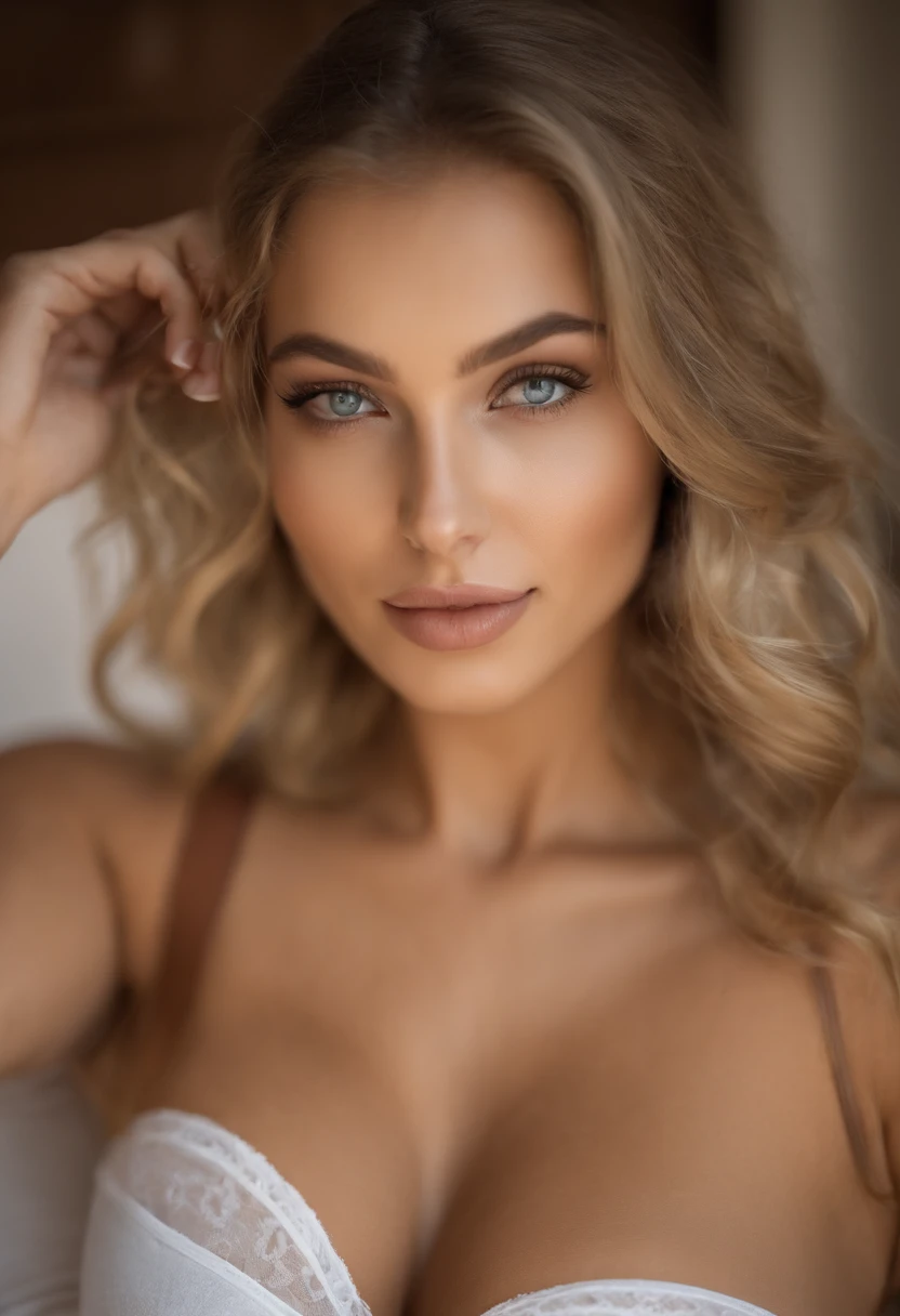 oman with matching tank top and panties, fille sexy aux yeux bleus, Portrait Sophie Mudd, Portrait de Corinna Kopf, cheveux blonds et grands yeux, selfie of a young woman, ohne Maquillage, maquillage naturel, Look directly into the camera, Visage avec Artgram, dezentes Maquillage, Superbe photo du corps entier, dans la chambre, gros seins, Blonde, Latin