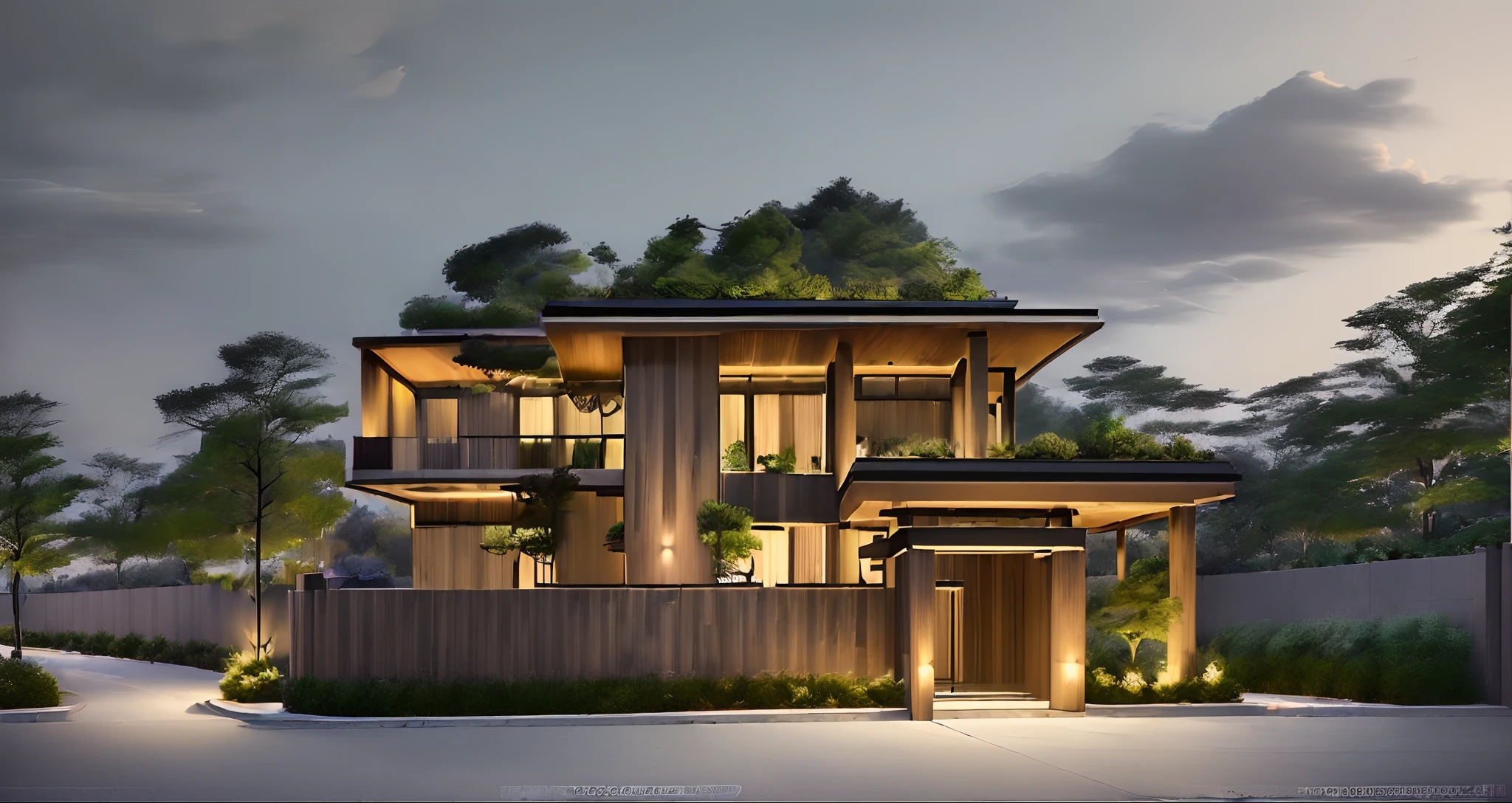((( best quality, masterpiece))), (hyper realistic, photo-realistic:1.2), high quality, (((daylight:1.2))), perfect lighting, mordenhouse, main material (wood: grey stone:1.2), building, grey morden house, modern, dynamic light, wide yard with 2 car