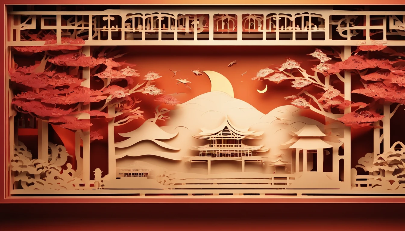 Festive lanterns, Family reunion, Moon cake, Moon viewing, Impressionism, Dragon dance, Panoramic view, Warm light, Festive lights, Colorful light