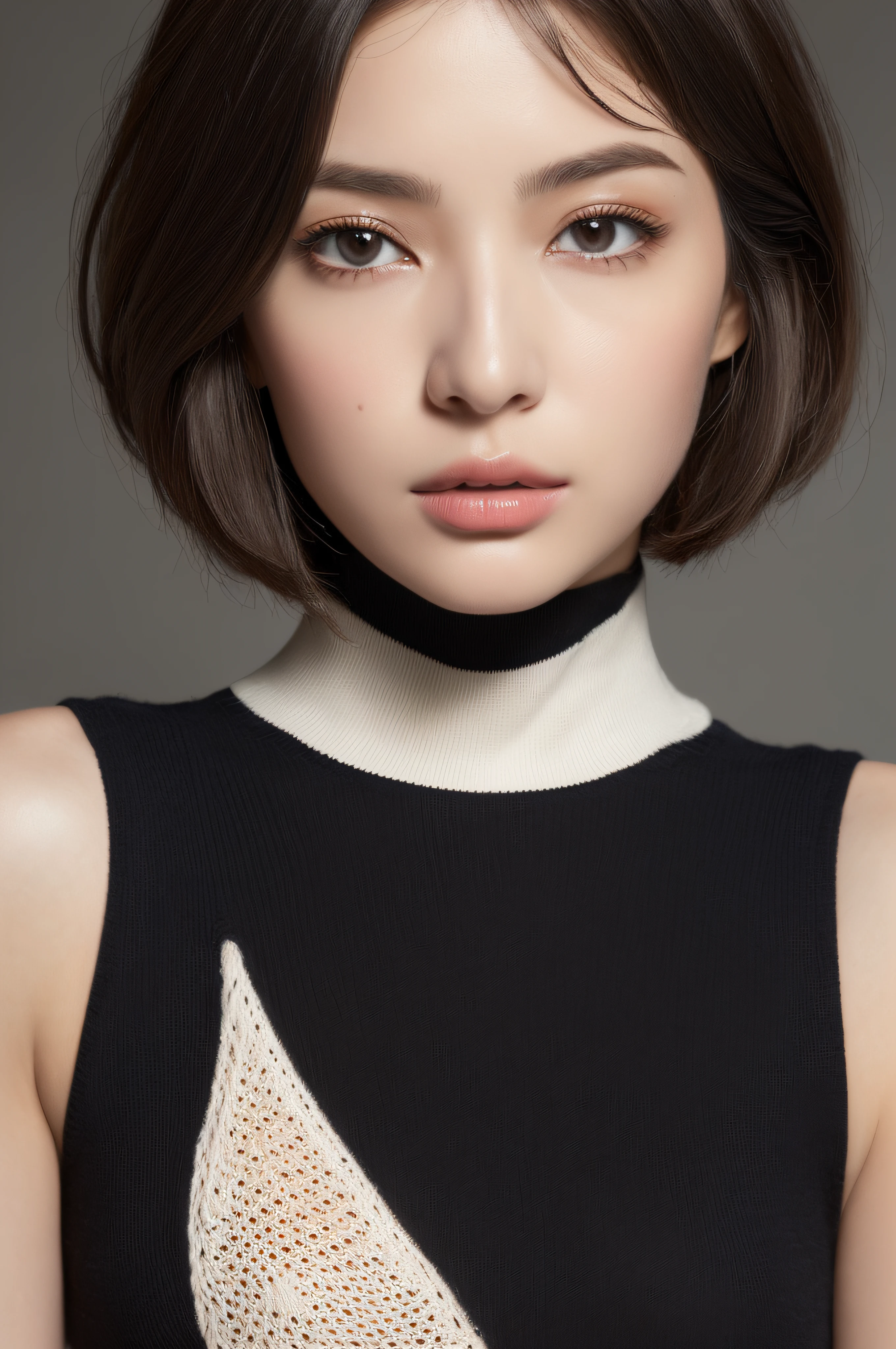 (masuter piece:1.3)、(8K、Photorealsitic、Raw photography、top-quality: 1.4)、(1girl in)、Very beautiful face、(Very realistic face)、(A dark-haired、short-hair:1.3)、Very beautiful hairstyle、Very realistic eyes、Very beautiful details、(Very realistic skin)、Very beautiful skin、((Mock Neck Crop Tank Top White Knitwear⦆、absurderes、Very attractive、超A high resolution、A hyper-realistic、high-detail、the golden ratio、(masuter piece:1.3)、(8K、Photorealsitic、Raw photography、top-quality: 1.4)、(1girl in)、Very beautiful face、(Very realistic face)、(A dark-haired、short-hair:1.3)、Very beautiful hairstyle、Very realistic eyes、Very beautiful details、(Very realistic skin)、Very beautiful skin、((Mock Neck Crop Tank Top White Knitwear⦆、absurderes、Very attractive、超A high resolution、A hyper-realistic、high-detail、the golden ratio、