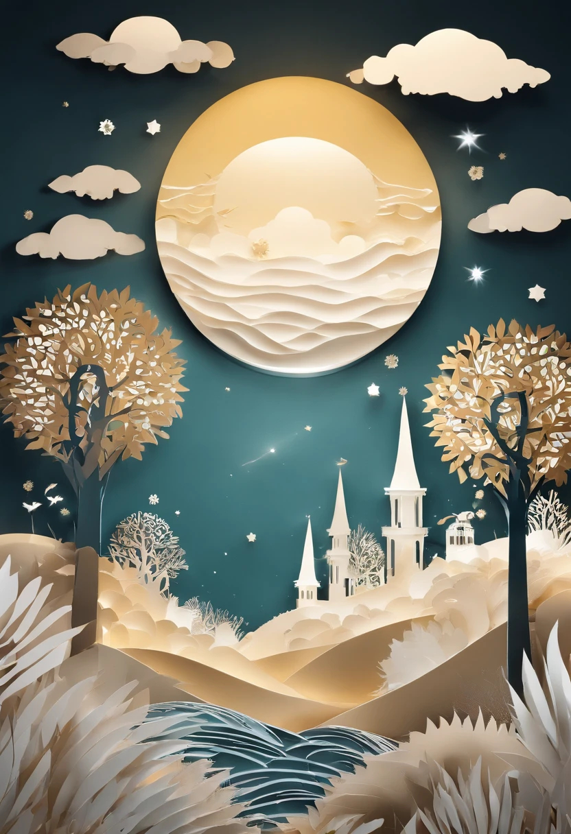 The sun shines,christmas tree, animals, The edges glow,Inner glow,one fish,a betta fish,Nice tail,Colorful,Wander among the clouds,(White clouds),Colorful light,Rainbow colors,Sparkling,(Irregular light spots),luxury goods,8K,the detail,Ray traching,depth of fields,电影灯光,