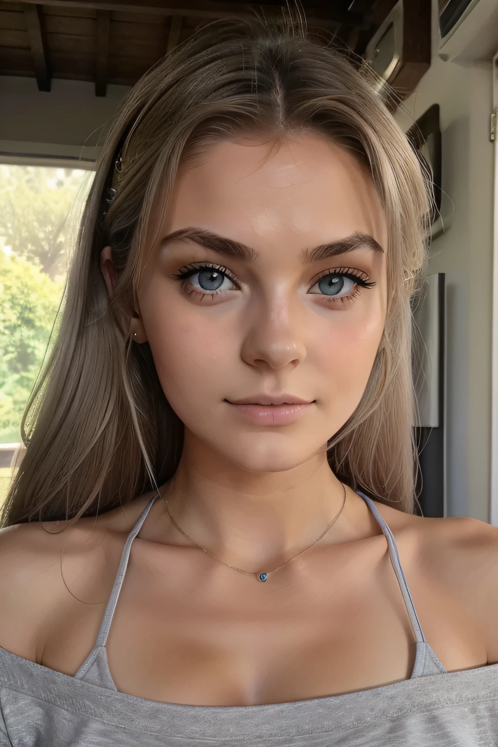 fille de 18ans entrain de prendre du cafer yeux gris cheveux blonde