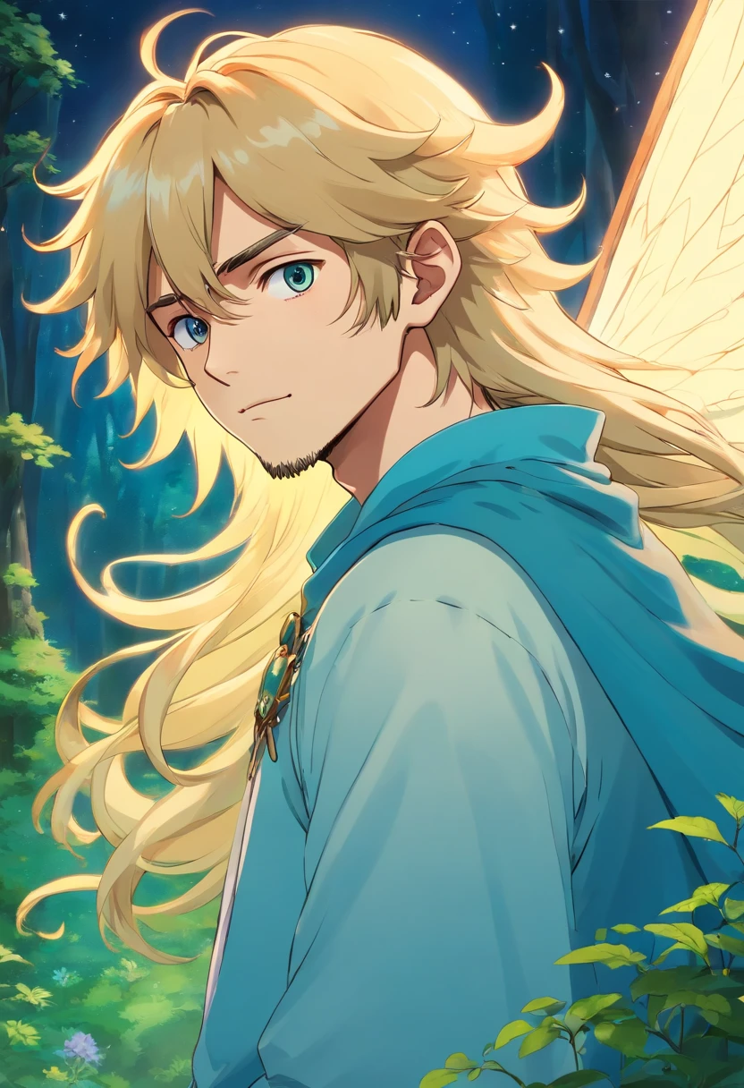 blonde male fairy with beard and long hair