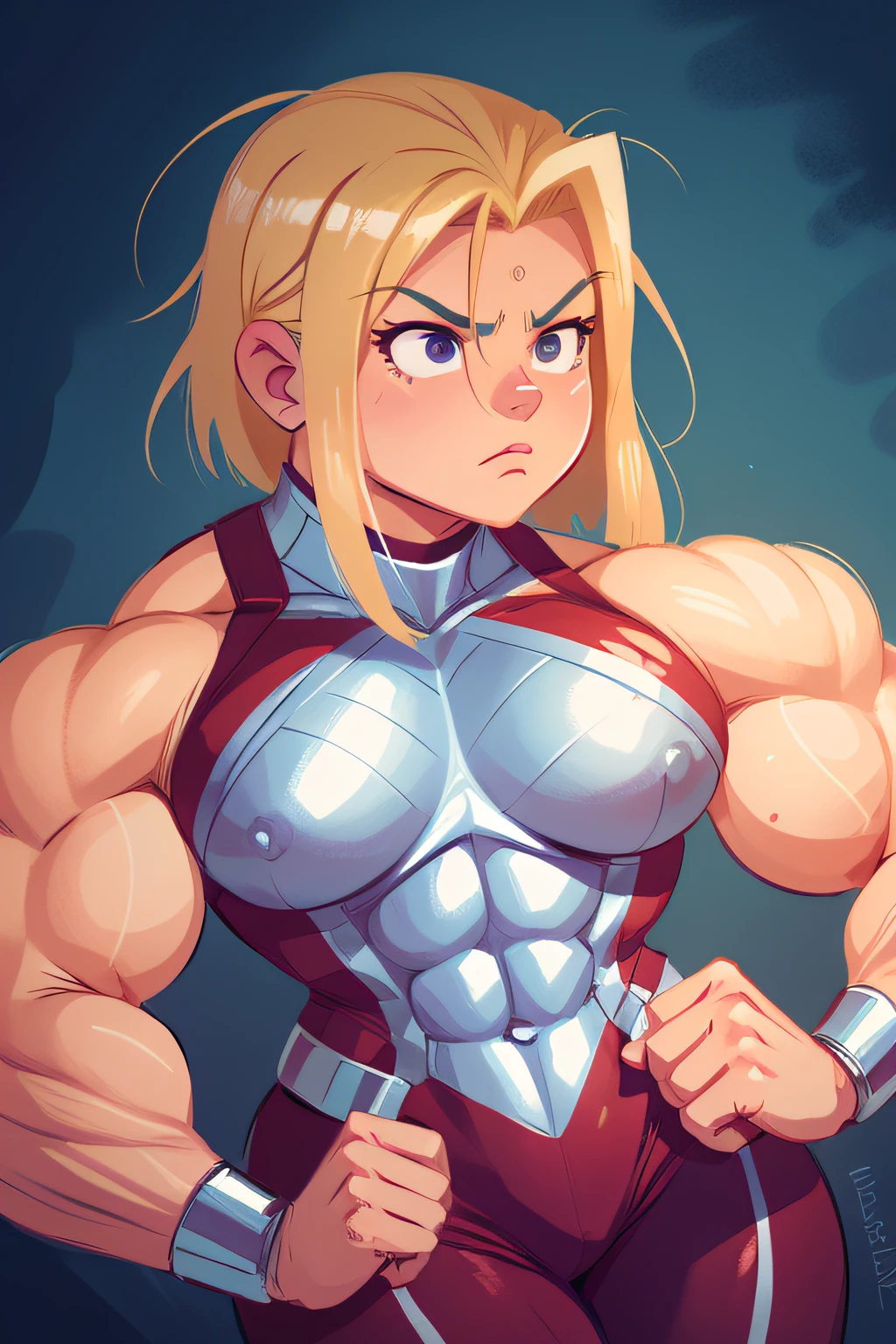 muscle woman with blond hair flexing muscles wearing silver superhero outfit, muscle woman, big muscles, huge muscles, massive muscles, mature woman