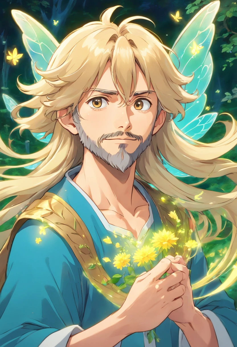 blonde male fairy with beard and long hair father