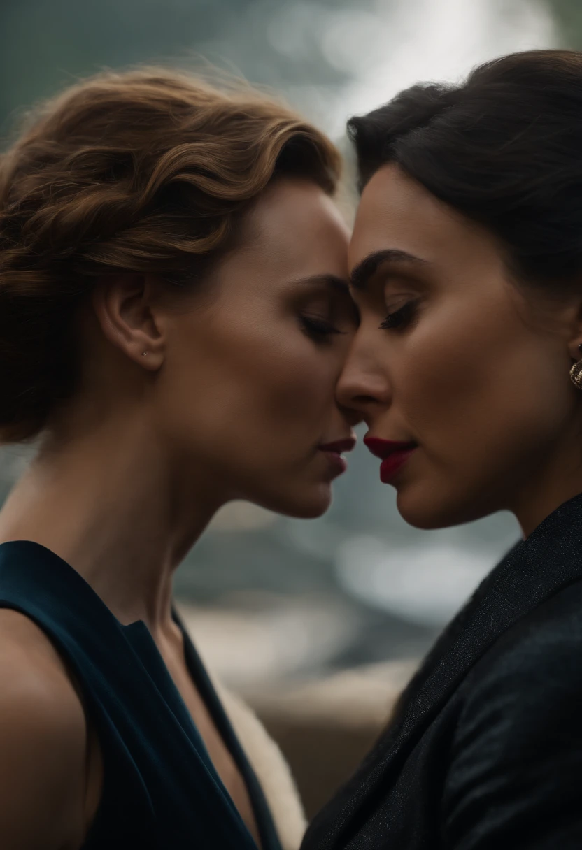 Scarlett Johansson and Gal Gadot kissing