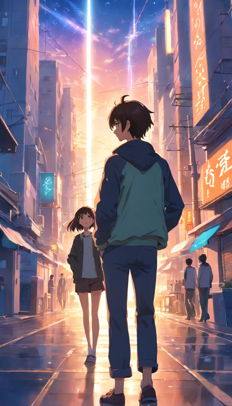 A man and woman walking down a city street at night - SeaArt AI