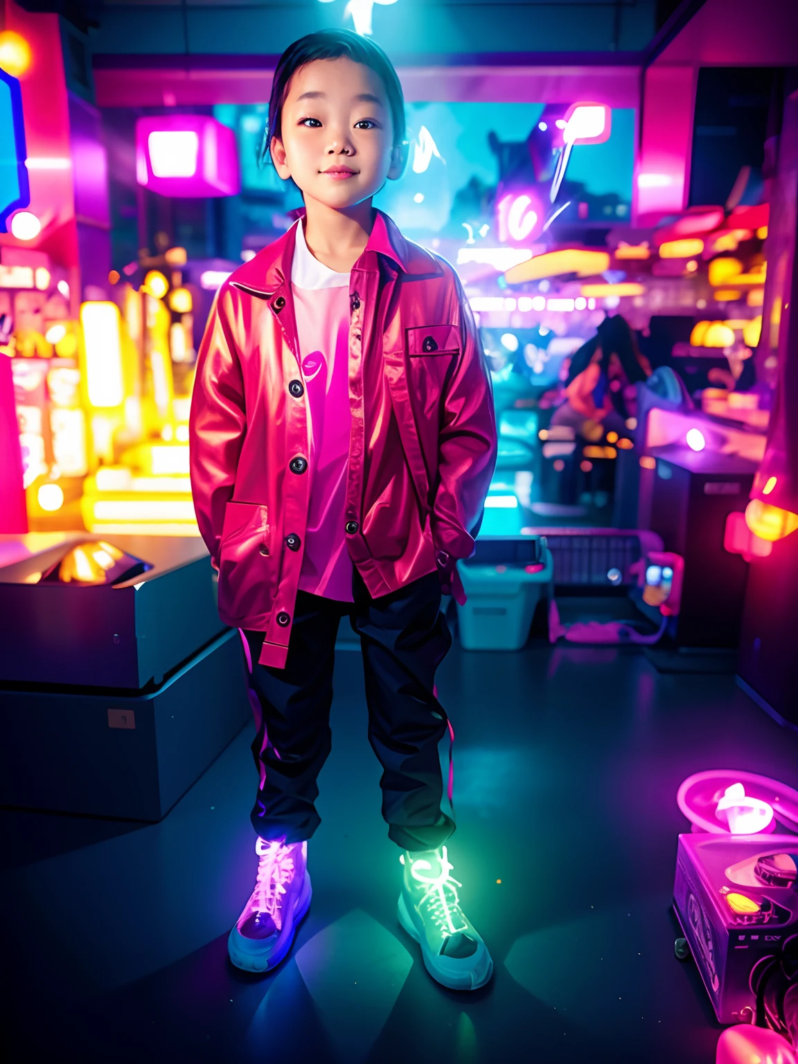 make this photo fantasy. change background dim disco light