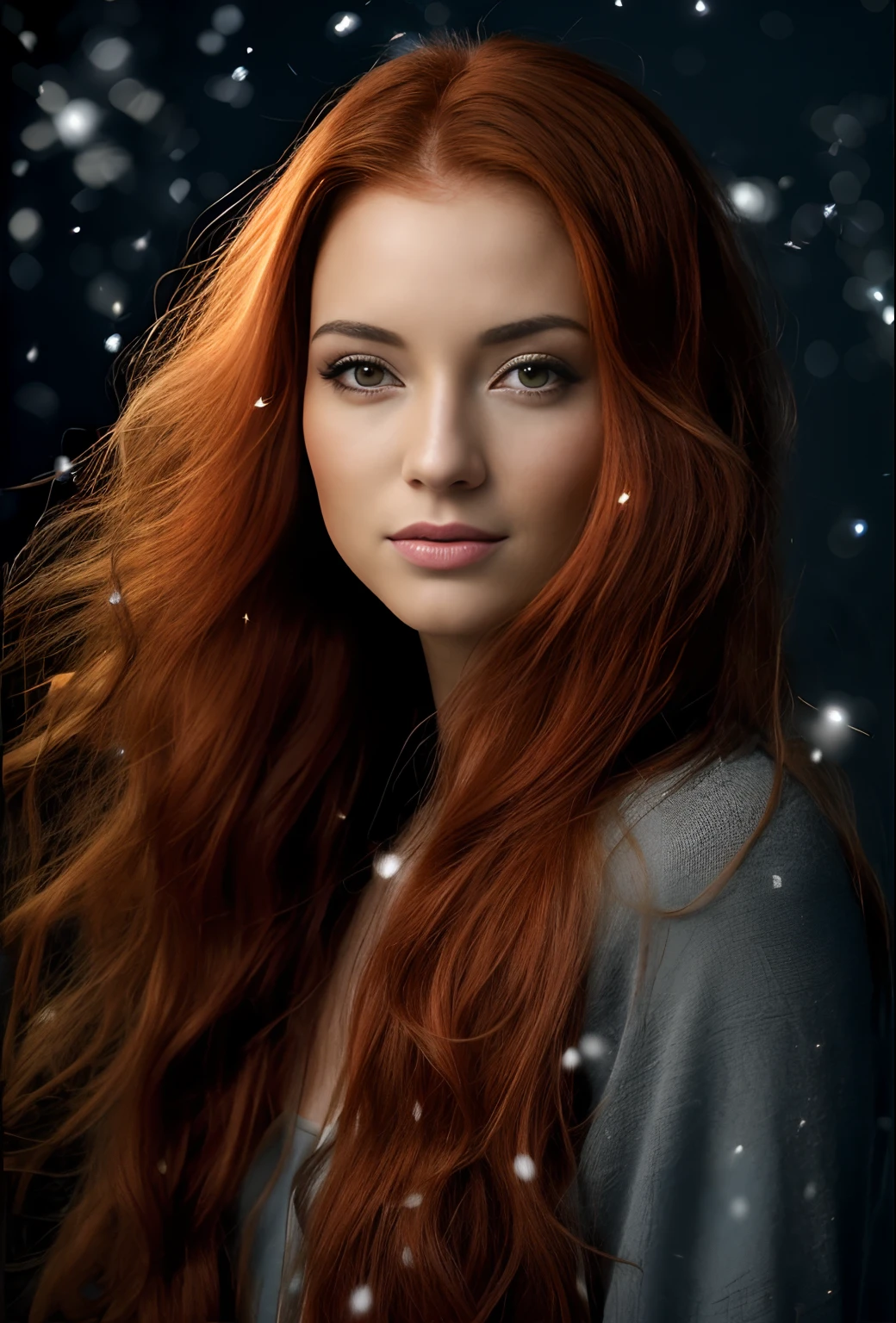 uma mulher com longos cabelos vermelhos e olhos castanhos na neve, longos cabelos ruivos brilhantes, cabelos vermelhos brilhantes, long glowing ethereal hair, longos cabelos ruivos soltos, Deusa dos cabelos ruivos, red hair and attractive features, flowing ginger hair, gengibre cabelo ondulado, mulher ruiva bonita, Redhead Girl, pele laranja e cabelo ardente longo, cabelos ruivos macios, menina de cabelos vermelhos, Marina Ruy Barbosa 8k