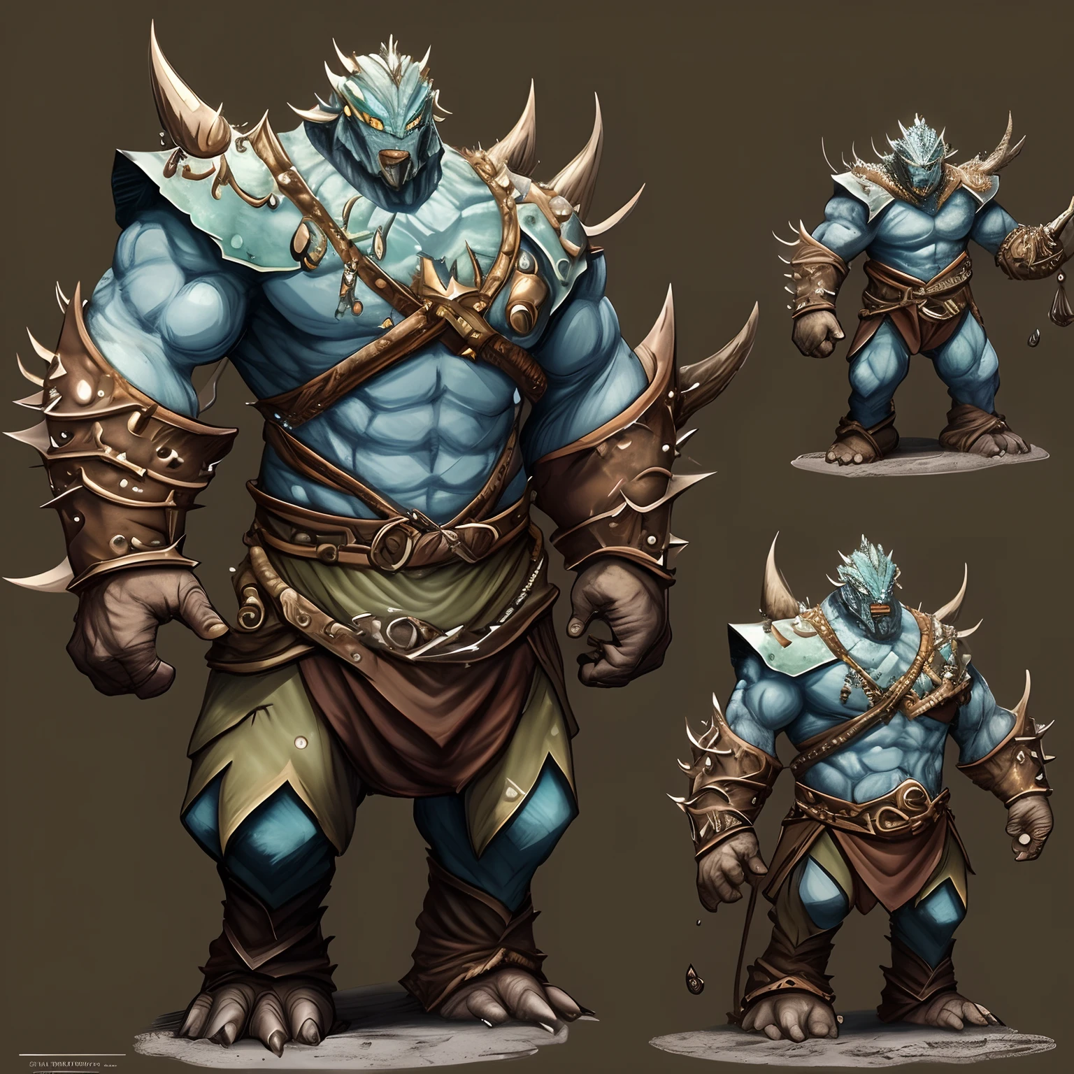 Snow Water Golem Fantasy monsters are strong all over the body, sharp with spikes all over the body, big blue. Long standing, character design