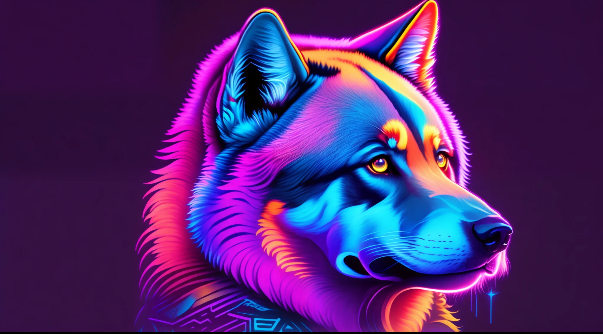 lindo lobo, cores frias em neon, design de camiseta, rzminjourney, arte vetorial