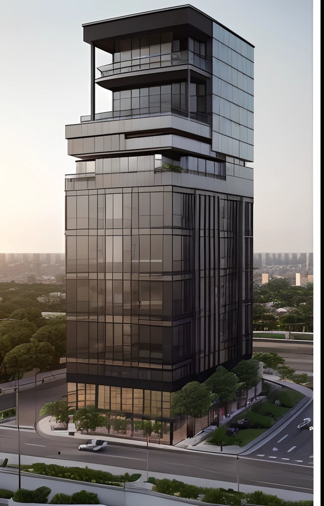 a rendering of a tall building with a balcony and a balcony, concept image, modern lush condo as shopfront, front-view, detail render, from street level, mantra rendering, mid-view, pre-rendered, perspective view, radiosity rendering, rendering of checkmate, frontview, office building, concept drawing, view from ground level, bw 3 d render