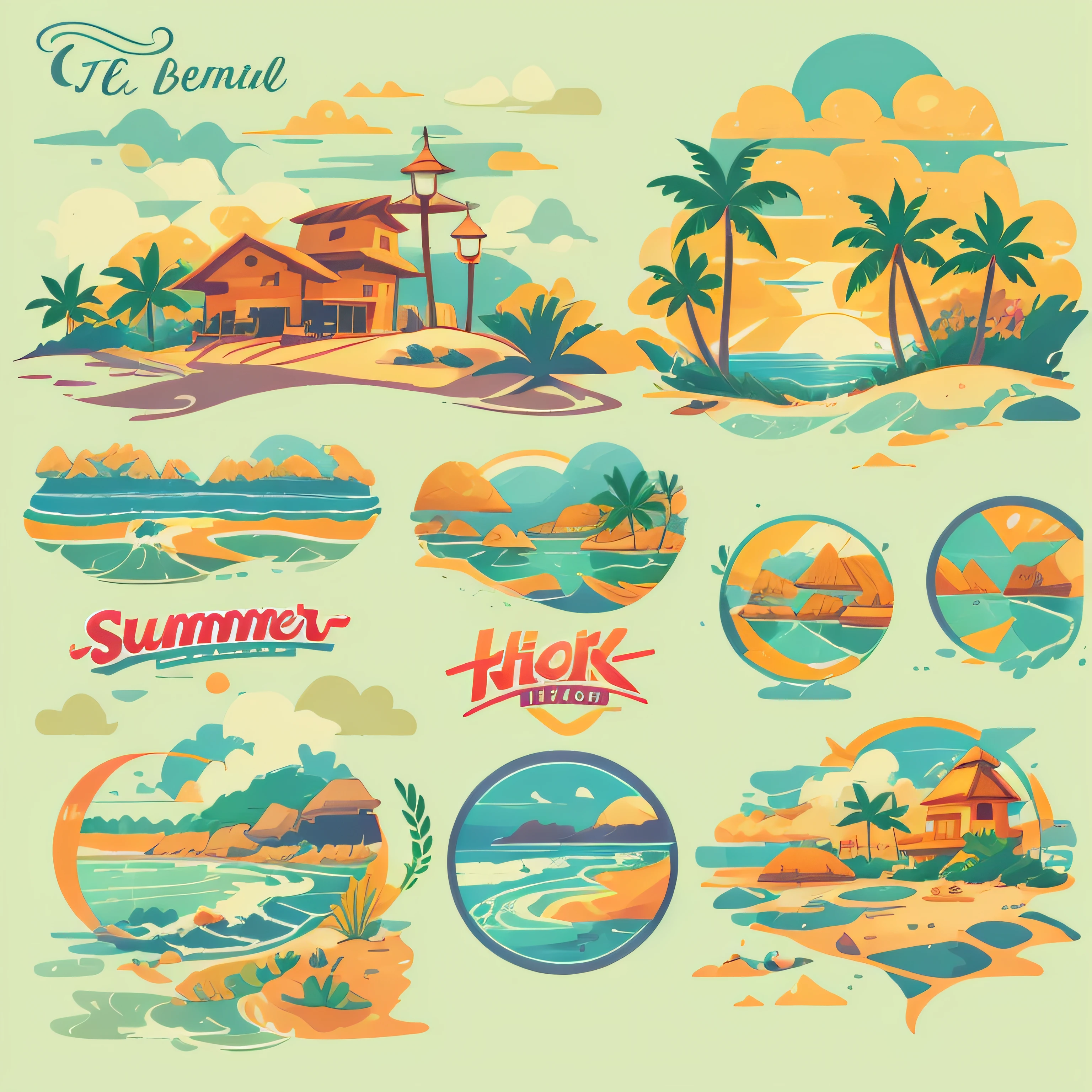 graphic for t-shirt design, clean logo, vector image, beach view, summer, hi definition, detail,