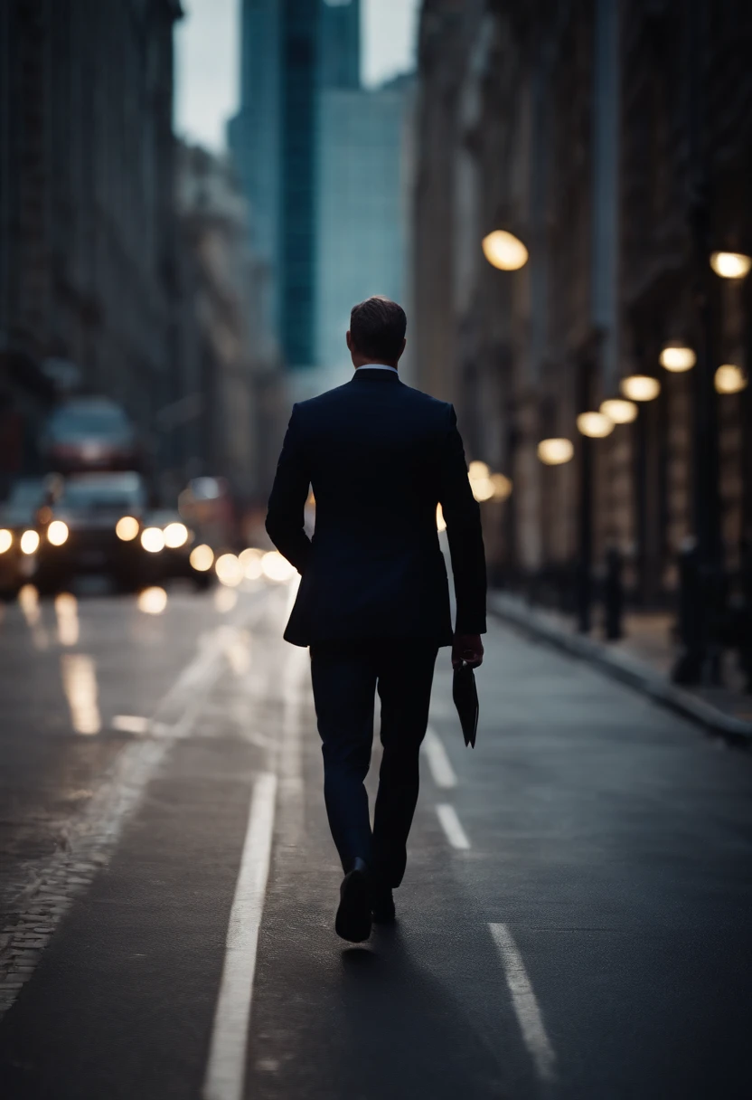 one business man walking on the road in the city