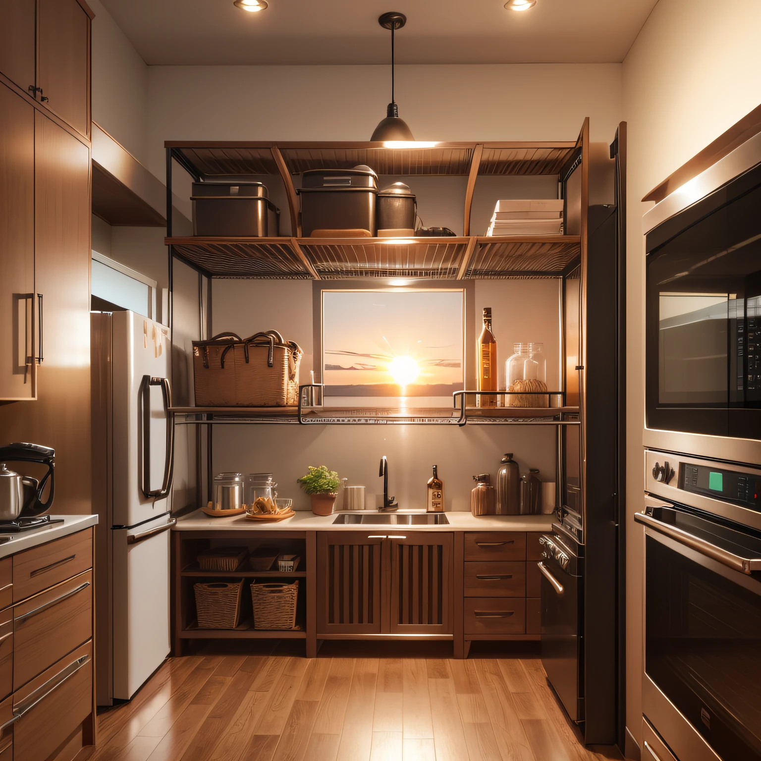 Sunset bronze appliances with  Organized Shelves and Racks