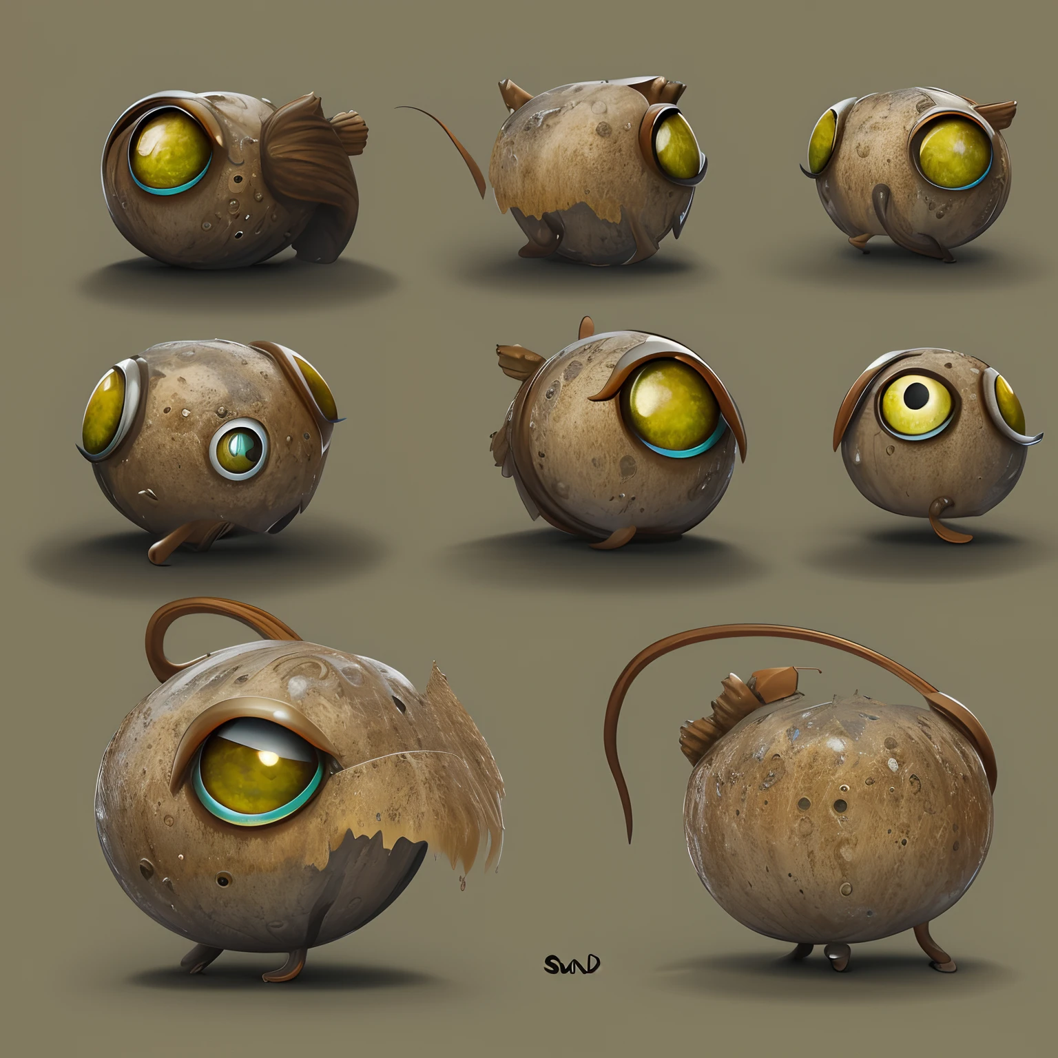 Sandy, liquid, monster with 2 eyes. Character Design