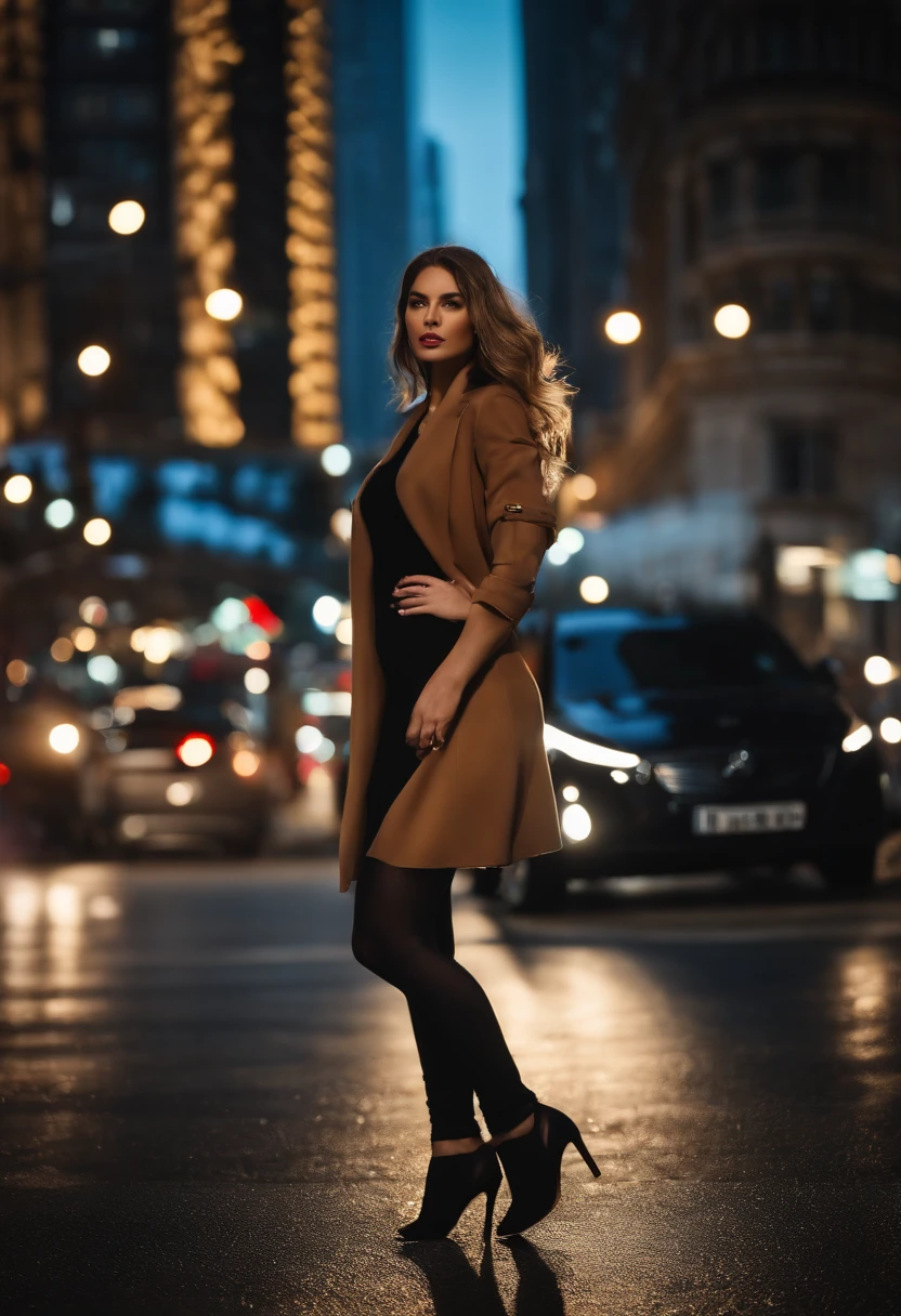 (best quality,4k,highres,masterpiece:1.2),ultra-detailed(realistic:1.37),portrait,black pantyhose,beautiful woman,street scene,seductive gaze,at night,dramatic lighting,vivid colors,crowded urban background,high fashion,urban chic,confident pose,city lights,reflective surface,shiny pavement,hustle and bustle,all eyes on her,glamorous atmosphere,soft shadows,modern metropolis,stylish outfit,modern beauty,dynamic composition,attracting attention,striking appearance,alluring charm,graceful posture,fashionable hairstyle,expressive eyes,sultry lips,bold makeup,nightlife ambiance,glowing street lights,car lights,trail of motion,asphalt road,nighttime energy,captivating presence,exuding confidence,urban sophistication,mesmerizing,attention-grabbing silhouette.