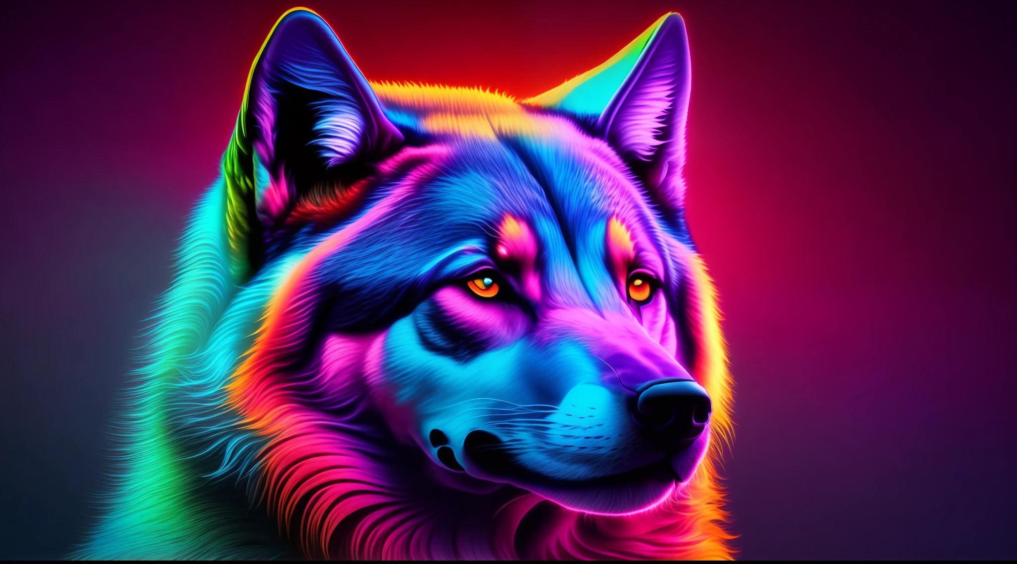 lindo lobo, cores frias em neon, papel de parede