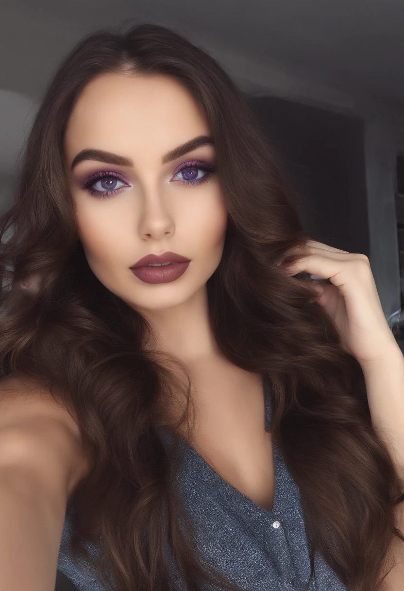 Femme arafed sans haut ni culotte, arabic, fille sexy aux yeux bleus, Portrait Sophie Mudd, wavy brown hair and large eyes, selfie of a young woman, Yeux de chambre, Violet Myers, sans maquillage, maquillage naturel, rouge a levre violet, peau mat, looking straight at camera, Visage avec Artgram, Maquillage subtil, Superbe photo du corps entier, clivage, au centre commercial