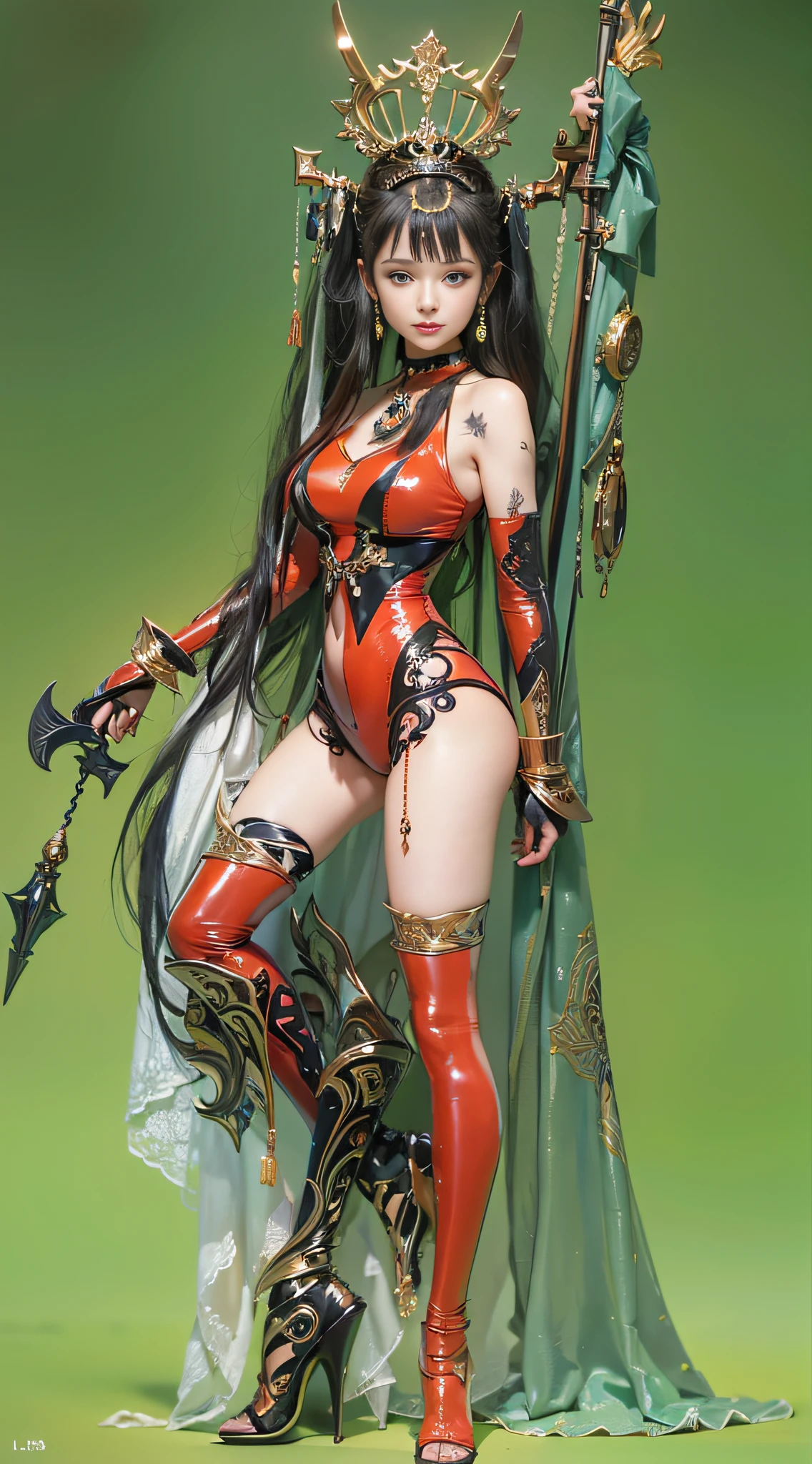 ((​masterpiece:1.4)、(top-quality:1.4)、(reallistic:1.7))、Ultra-realistic portrait of the beautiful Martian queen by Luis Royo、Super beautiful girl queen、((1girl in:1.4))、Shiny natural skin texture、(Super Ultra Ultra Bikini)、(Very revealing sexy outfits)、(Glossy luxury latex:1.4)、By Luis Royo、age19、(Cute tattoos:1.4)、(Looking Back Beauty:1.4)、(Two arms:1.4、Two legs:1.4)、(perfect anatomia:1.4)、(Perfect female body:1.4)、Portrait photo of a girl、foco nítido、(standingn:1.4)、(Full body photo:1.4)、Fantasyart、Soft front light、beautiful countenance、kawaii faces、Beautiful udder、large full breasts:1.2、Beautiful ass、A detailed eye、Draw the eyes clearly, Beautiful and attractive eyes、beautidful eyes、Narrow waist、beauty legs、Raw photo、red-lips、Red high heels、Long hair is set like a queen in a cool way、(tiarra:1.4、a choker:1.4、a necklace:1.4、耳Nipple Ring:1.4)、1 screen display、Beautiful girl standing on the ruins of the ancient Martian kingdom