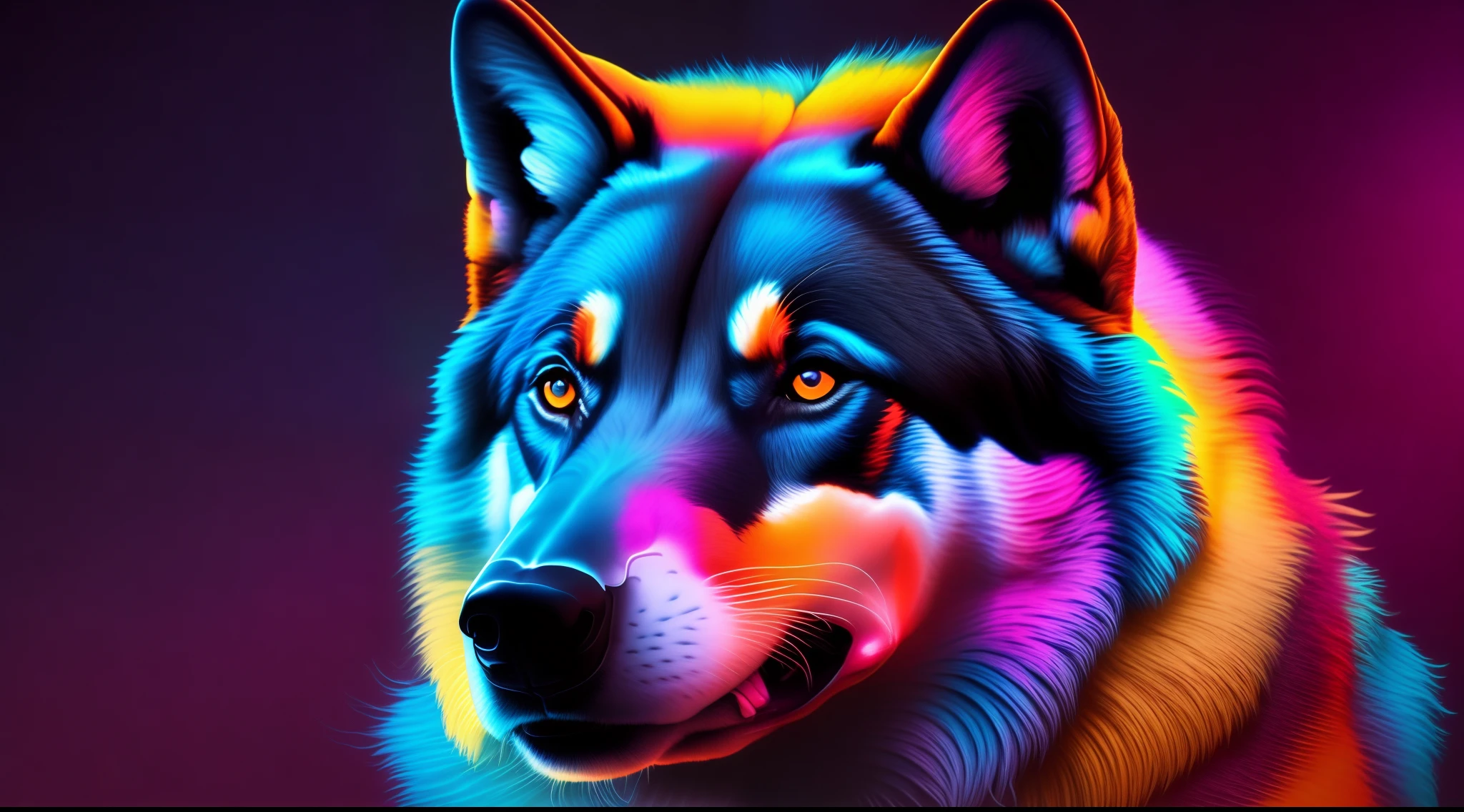 lindo lobo, cores frias em neon, papel de parede