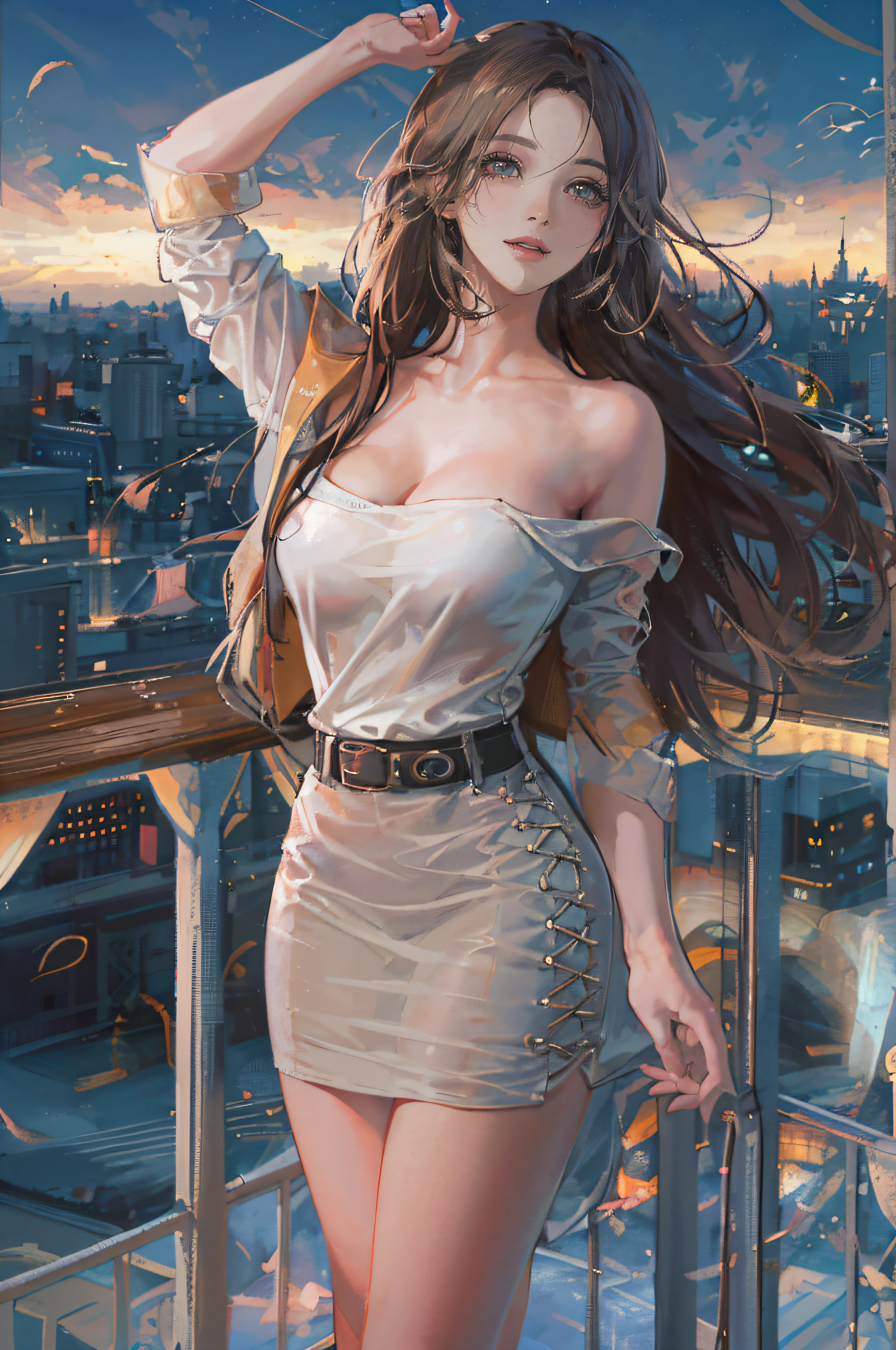 Person Standing on the Rooftop, (masterpiece, best quality, Professional, perfect composition, very aesthetic, absurdres, ultra-detailed, intricate details:1.3)