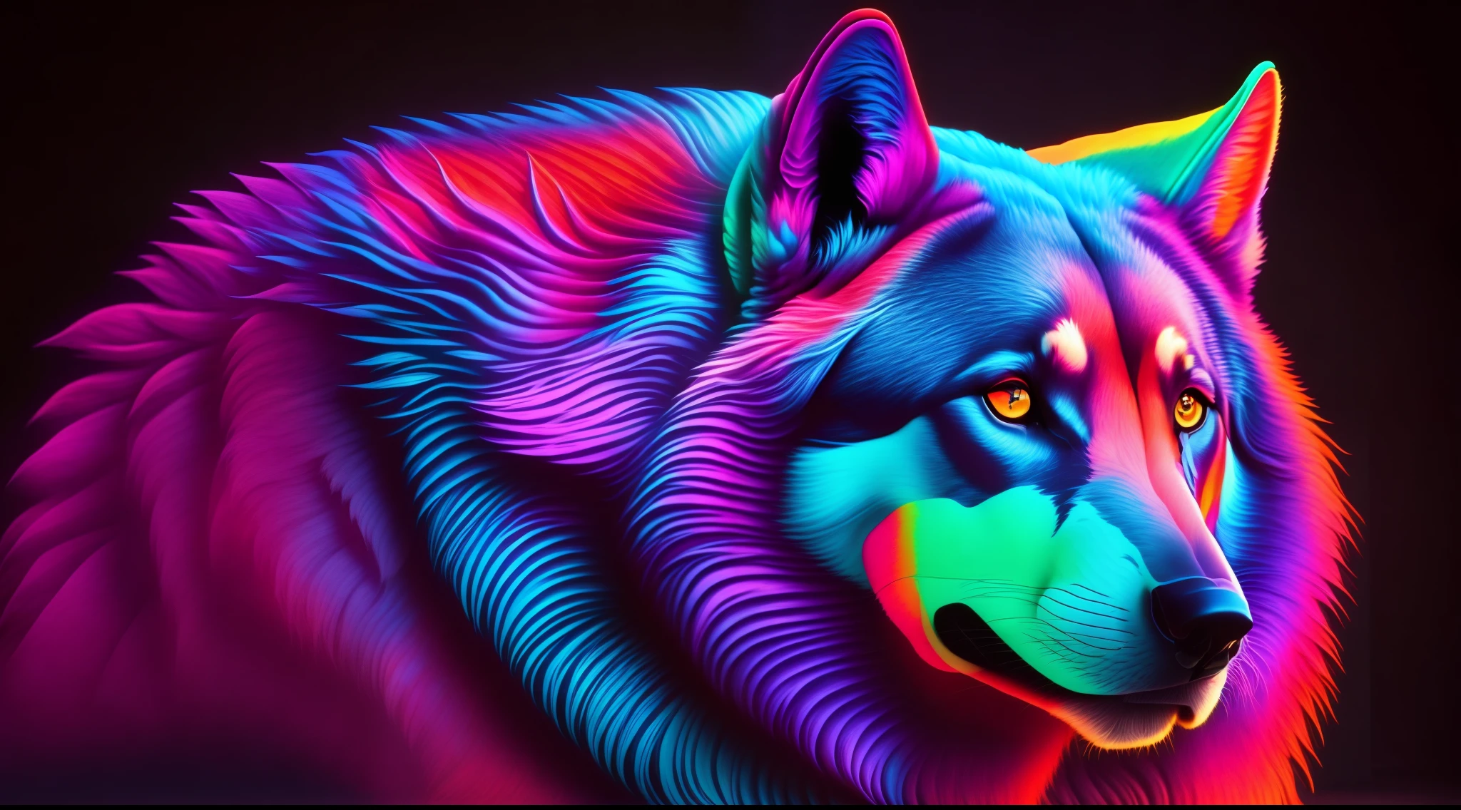 lindo lobo, cores frias em neon, papel de parede