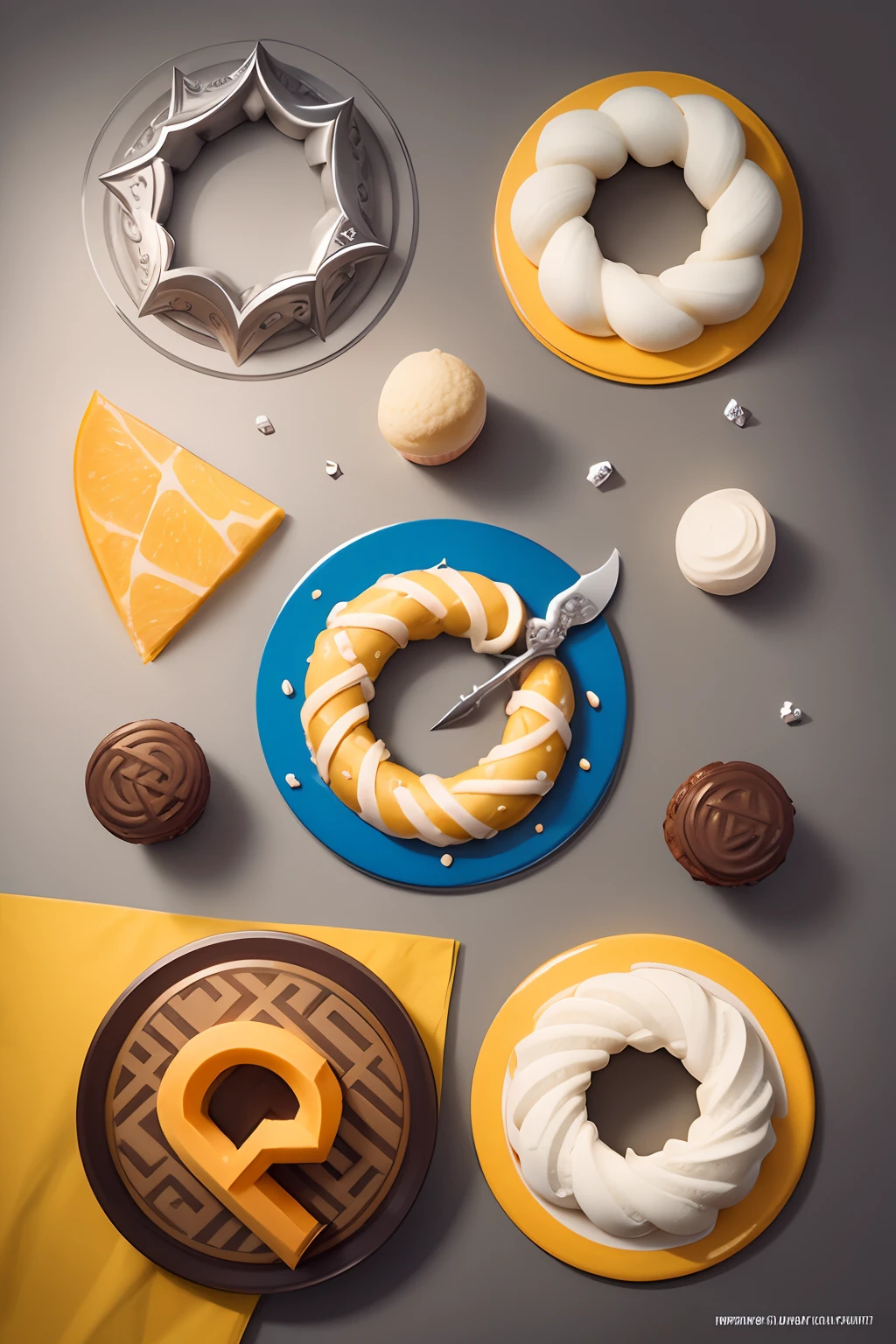 The logo will have a circular design with a crossed hammer and ruler in the center. On top of these elements will be a cupcake and a pretzel. Vibrant colors will be used, such as yellow and orange for the cupcake and brown for the pretzel. For the hammer and ruler, the color gray and silver, while the background circle should be blue or green, conveying a feeling of freshness and confidence. A modern, readable font can be used for the logo text. Your company name can be written in bold capital letters, with the words “Sweet construction” highlighted, and the slogan “For your palate” below.
