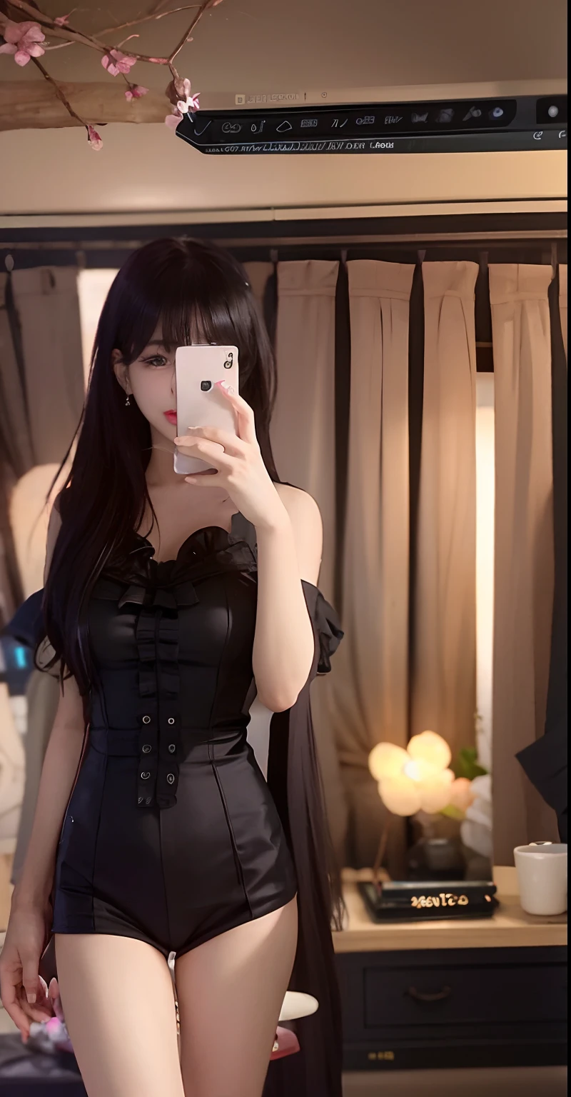 there is a woman taking a selfie in a black dress, bae suzy, blackpink jennie, jisoo from blackpink, Black top, ulzzangs, personal profile picture, jisoo of blackpink, Choi Hyun-hwa, wearing black camisole outfit, tzuyu from twice, Gorgeous young Korean woman, Tumblr, inspired by Sim Sa-jeong, Shin Jinying
