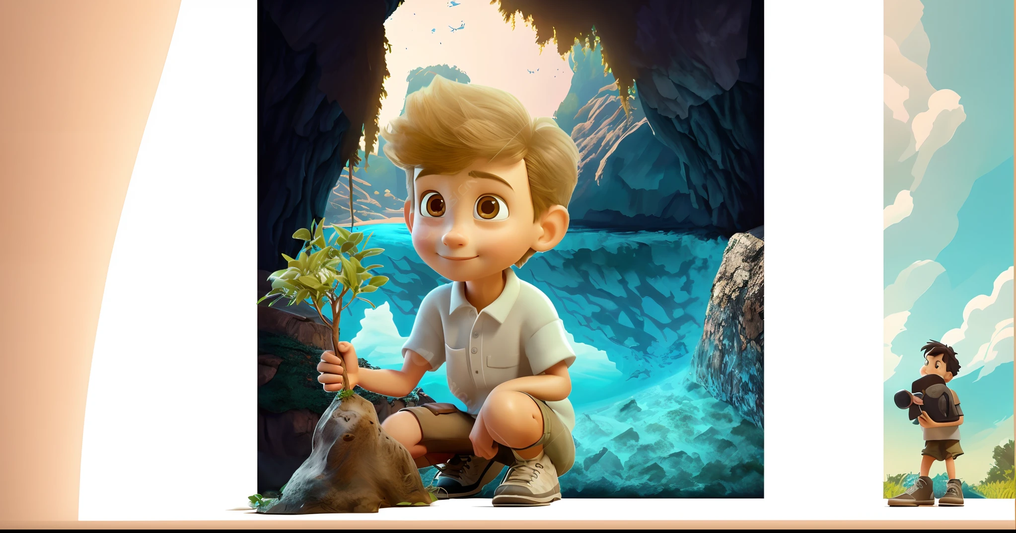 there is a cartoon boy kneeling down with a tree in his hand, animated film, 3 d animated movie, official illustration, animated movie still, animated movie, animation film still, animated film still, official art, official artwork, animated still, movie promotional image, promotional render, animation still, stylized digital illustration, promotional art, environmental key art, animation film