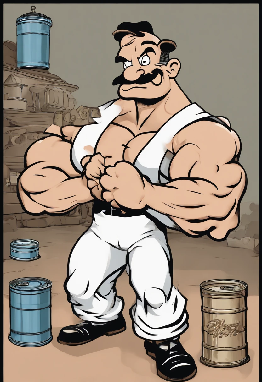 realistic popeye holding can between biceps and forearm, popeye holding a Bleu De France can in his hand, (popeye:1.5), (flexing biceps:1.3), (holding can with biceps:1.4), soyjackarafed man in a sailor's hat and white tank top, big biceps, large muscles, huge muscles, big muscles, exaggerated muscle physique, very beautiful. big muscles, chiseled muscles, extreme muscles, bulging muscles, massive muscles, buff man, very strong and muscular man, flexing large muscles, big muscle, big arms