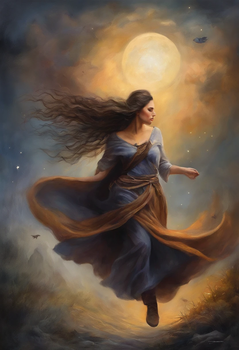 masterpiece, best quality, ultra-detailed, illustration, 1girl, solo, fantasy, flying, broom, night sky, outdoors, magic, spells, moon, stars, clouds, wind, hair, cape, hat, boots, broomstick, glowing, mysterious, enchanting, whimsical, playful, adventurous, freedom, wonder, imagination, determination, skill, speed, movement, energy, realism, naturalistic, figurative, representational, beauty, fantasy culture, mythology, fairy tales, folklore, legends, witches, wizards, magical creatures, fantasy worlds, composition, scale, foreground, middle ground, background, perspective, light, color, texture, detail, beauty, wonder.