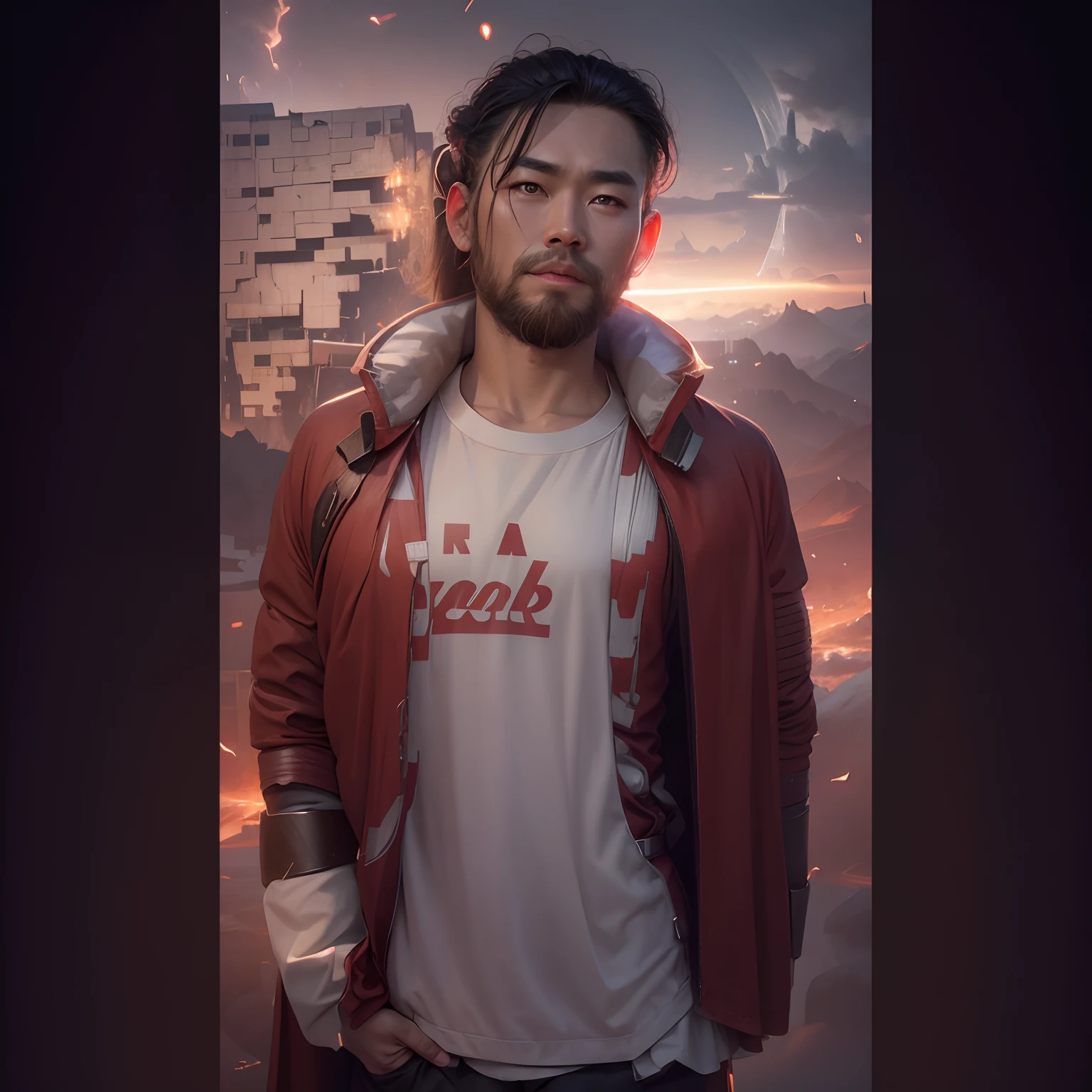 Chang hair style, chang dress, make it like thor, change background, sci-fi