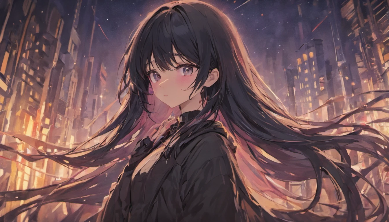 girl，Long black hair，natta，Winters，nevando，sad