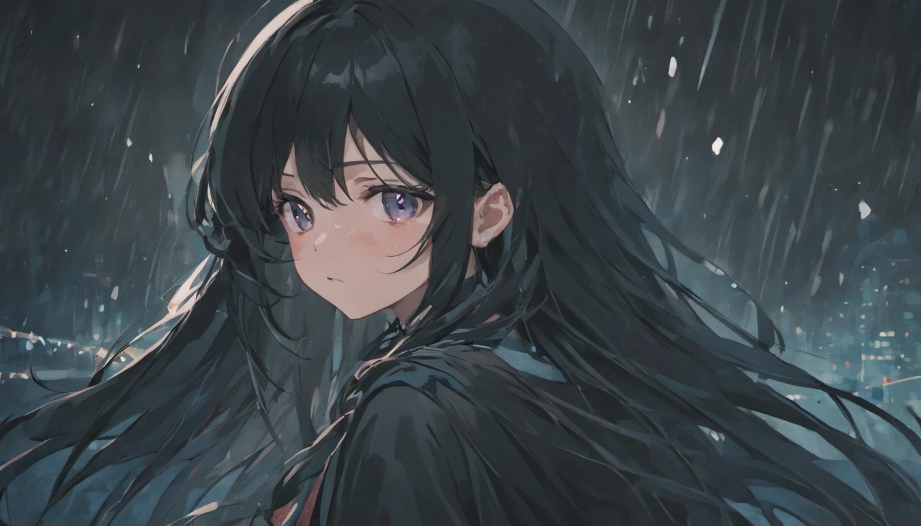 girl，Long black hair，natta，Winters，nevando，sad