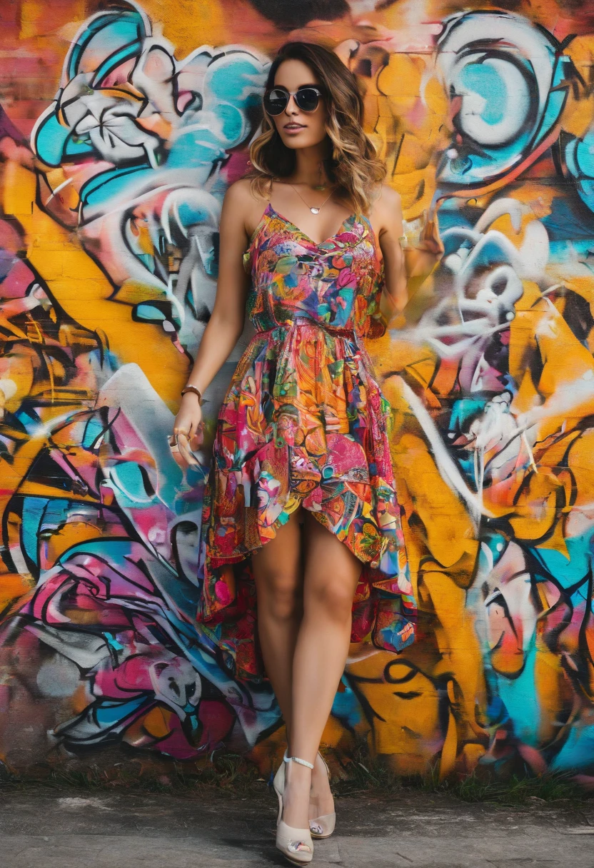 (best quality,4k,8k,Altas,master part:1.2),ultra-detalhado,(Realistic,fotorrealista,photo-realistic:1.37),caos, elegante, vivid colors,graffiti profissional, A arte de Anne Bachelier, Atmospheric, uma menina elegantee, Borboletas, flores florescendo, Em Movimento, Dramatic, corpo inteiro, organic composition