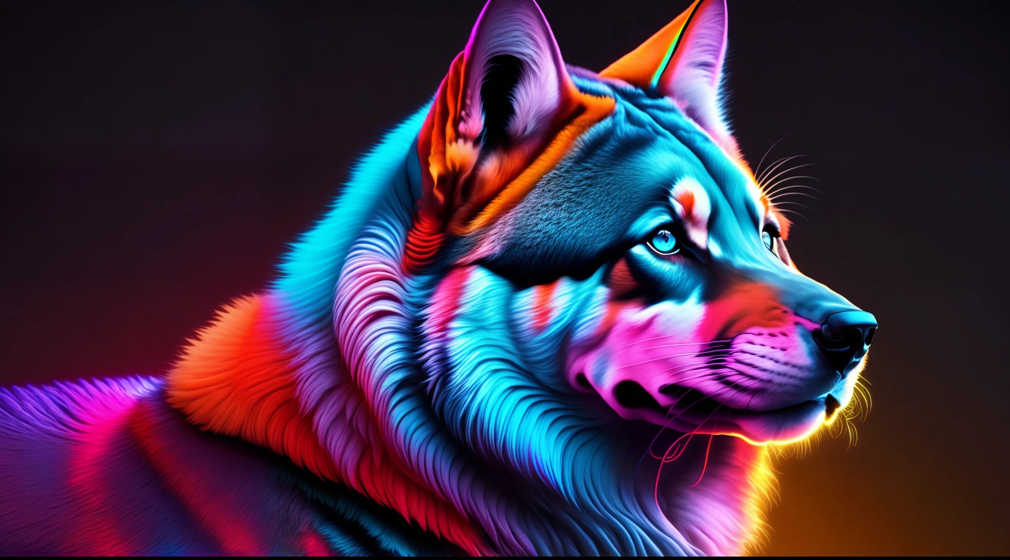 lindo lobo, cores frias em neon, papel de parede