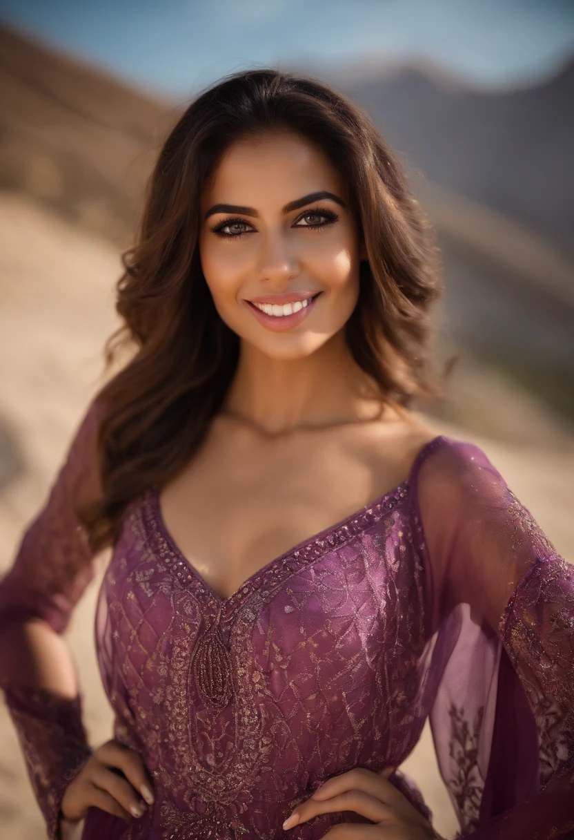 femme arabic en robe, arabic, femme arabe sexy aux yeux verts, portrait ibtisam, wavy brown hair and short, grand yeux, selfie d'une jeune femme, sans maquillage, maquillage naturel violett, purple lipstick, Swarthy skin, corps arabe, Maghreb woman, sourire, jeune femme souriant en selfie, looking straight at camera, dent blanche, superbe photo corps entier, clivage, dans sa chambre, femme arabe en robe avec une tenue de luxe, petit nez, visage fin, cheveux mi-court, grand yeux vert, yeux vert, petit front, sexy