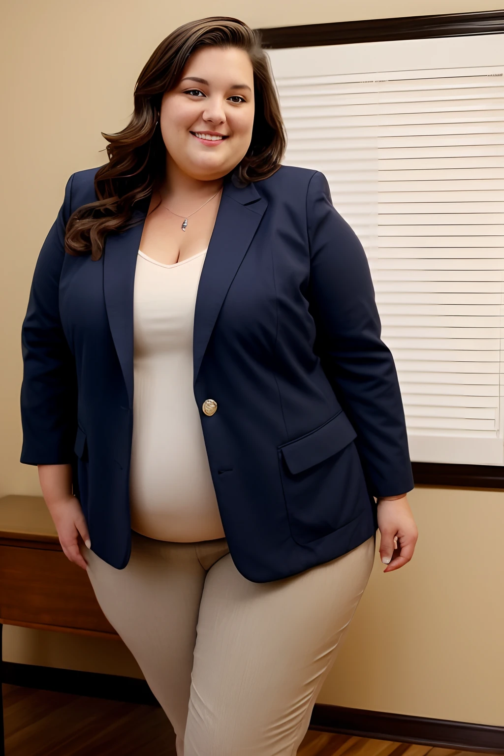 masterpiece, best quality , a plus size (american) female manager writing, wearing blazer, obese, fat, neat,